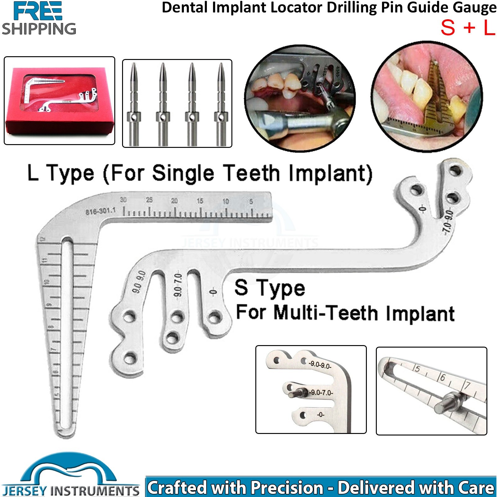 Dental Implant Locator Drilling Depth Measuring Locating Pin Guide Gauge S+L New