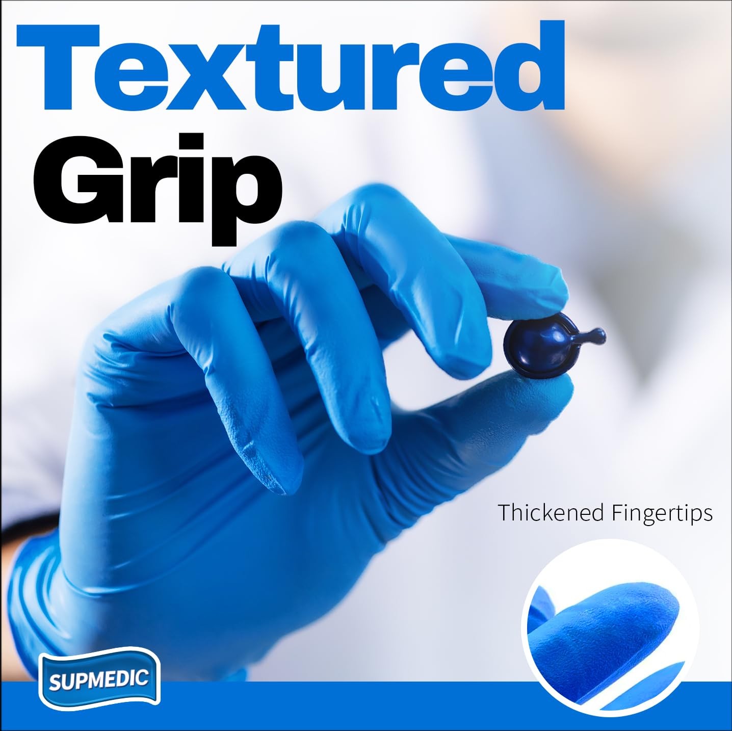 Supmedic Blue Nitrile Exam Gloves, 5 mil Powder-Free Chemo-Rated Food Safe