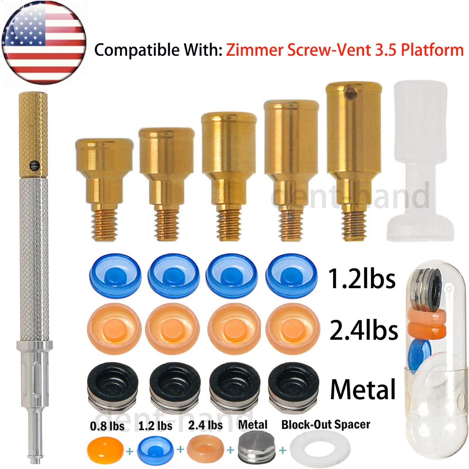US Dental Zimmer PA Dia=3.5mm Abutments 1-5mm Implant Retention Caps Remove Tool