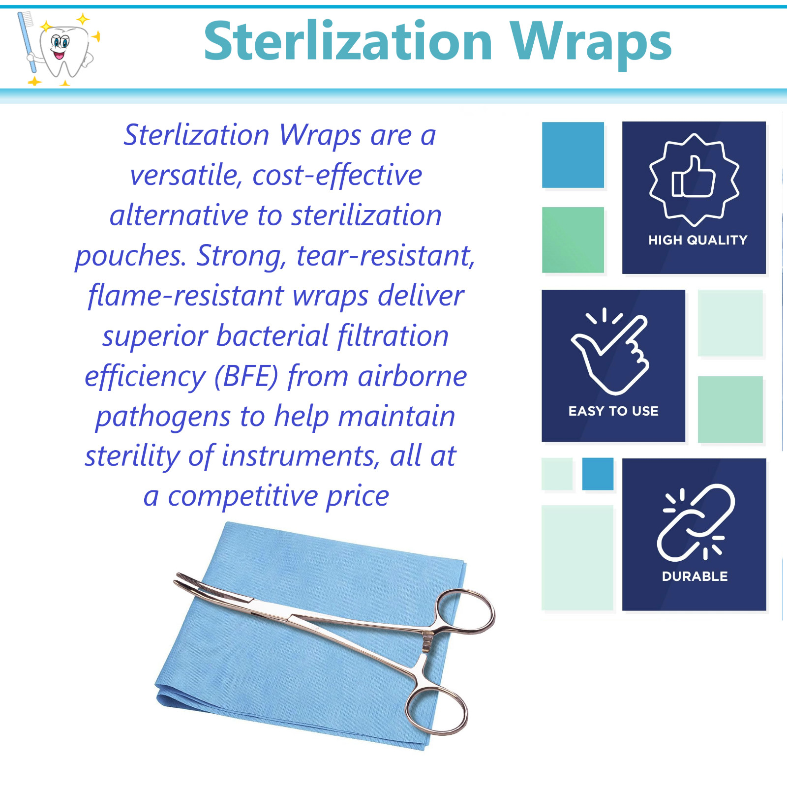 12×12 AUTOCLAVE CSR Sterilization Wrap Dental SMMS Non-woven Sterilization Sheet