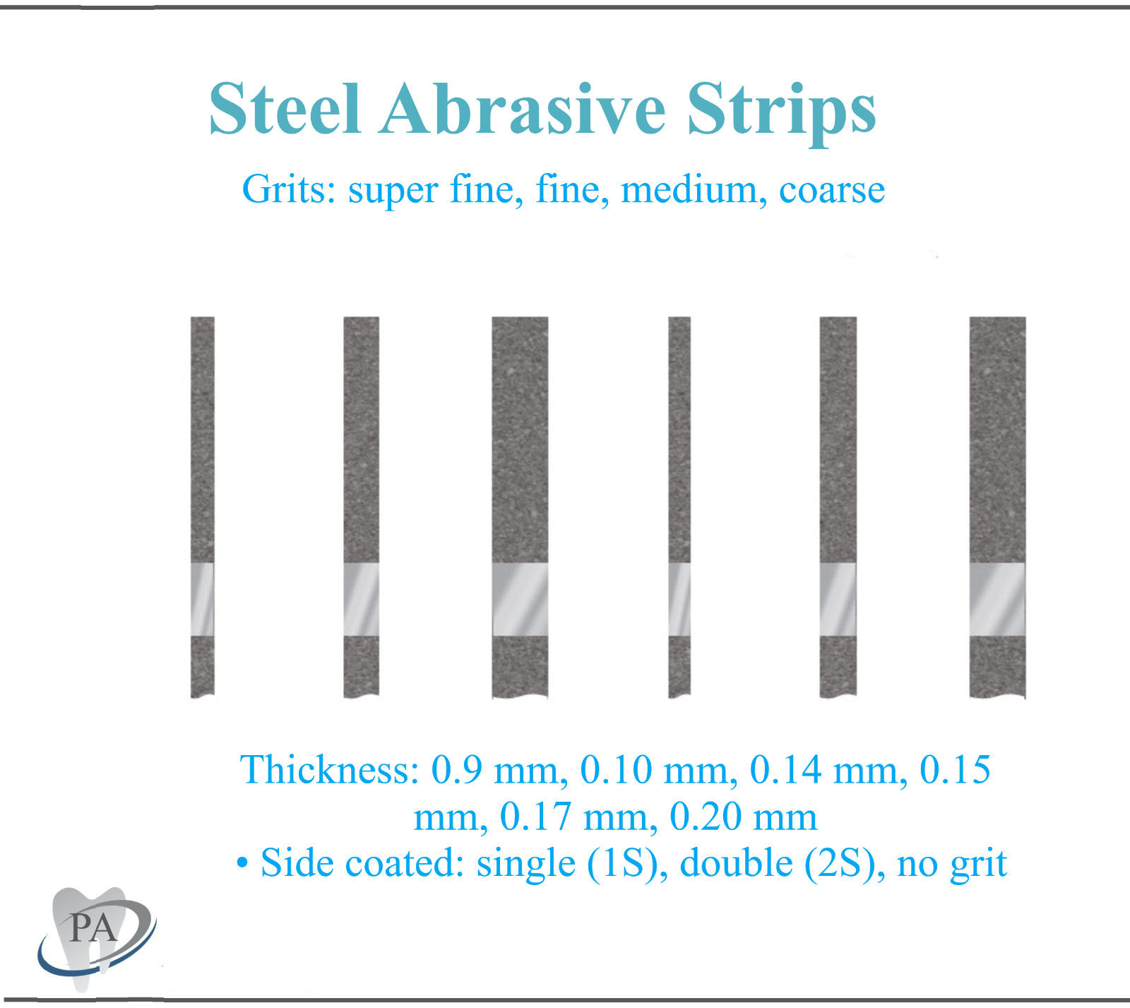 Dental Steel Abrasive Strips corundum, diamond, L: 150mm, Coarse, Medium, Fine