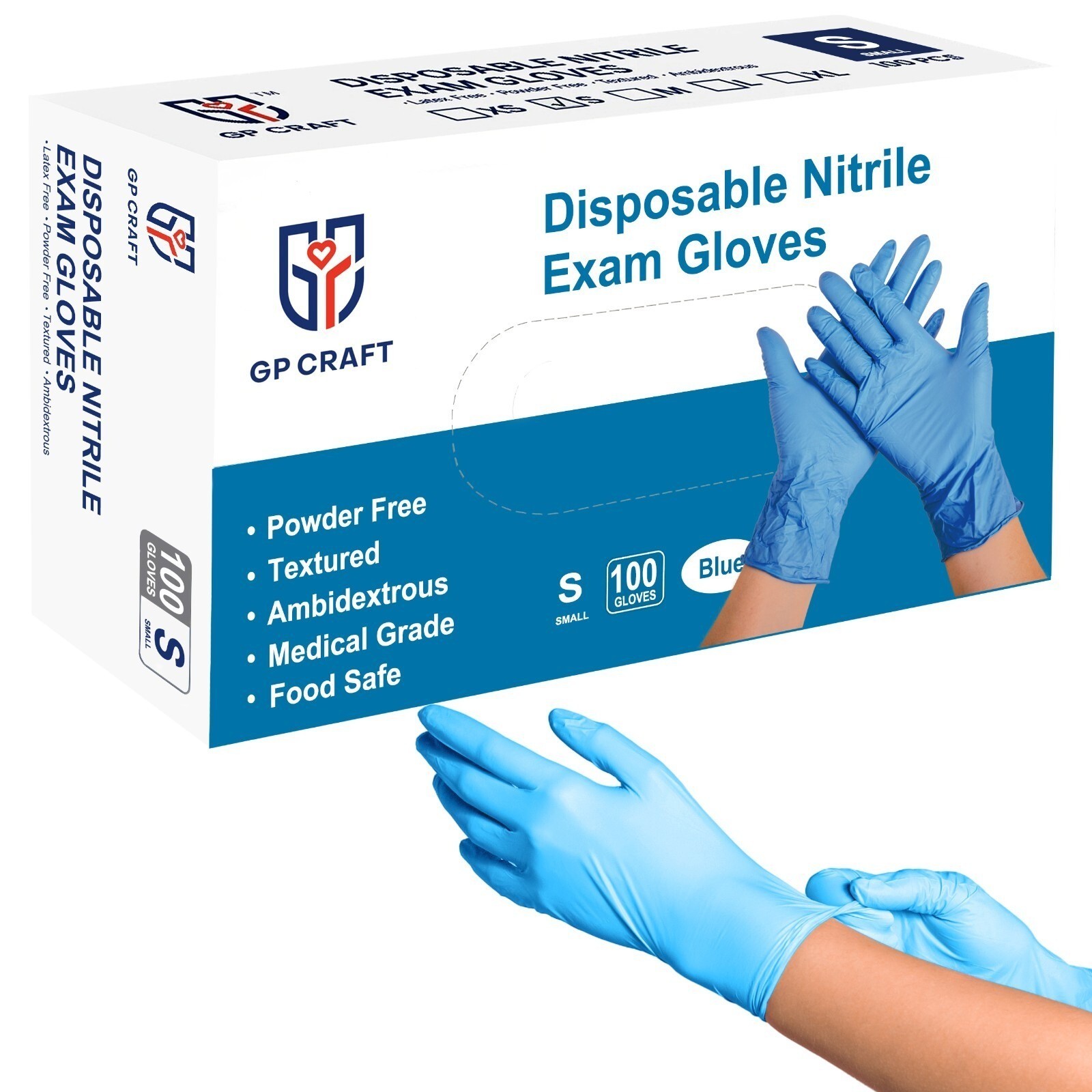 GP Craft Blue Nitrile Gloves Food Safe Latex-Free Disposable 100 Count
