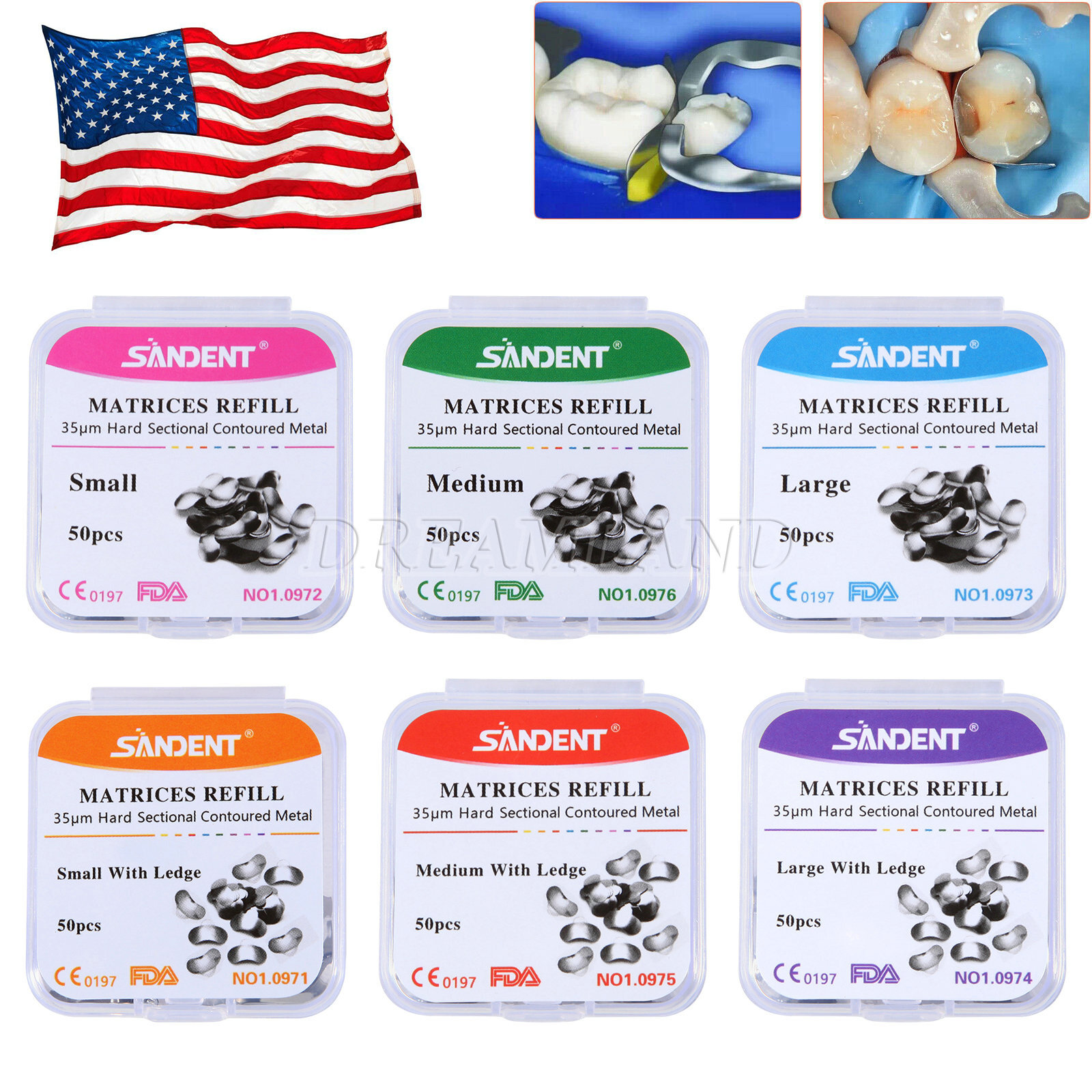 50Pcs Dental Metal Matrices Matrix Band Sectional Contoured Refill S/M/L 35μm DK