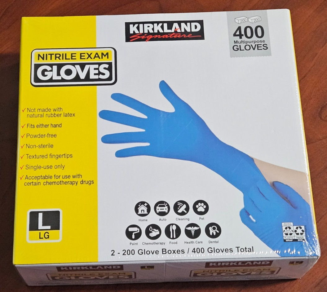 Kirkland Signature Nitrile Exam Multipurpose Gloves Large LG L 400 ct Exp 1/2030
