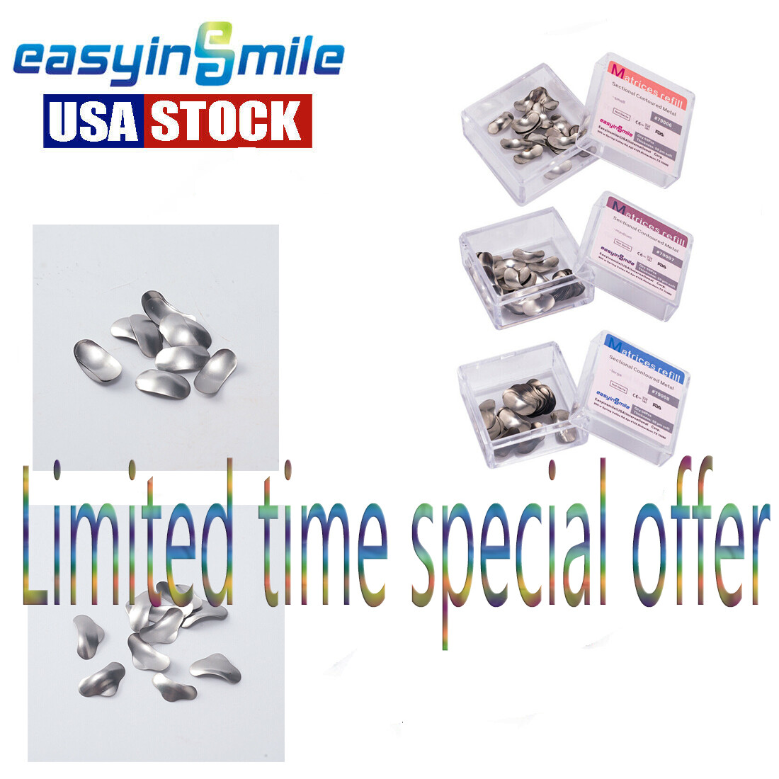 S/M/L 50μm EASYINSMILE Dental Sectional Contoured Metal Matrices Matrix Refill