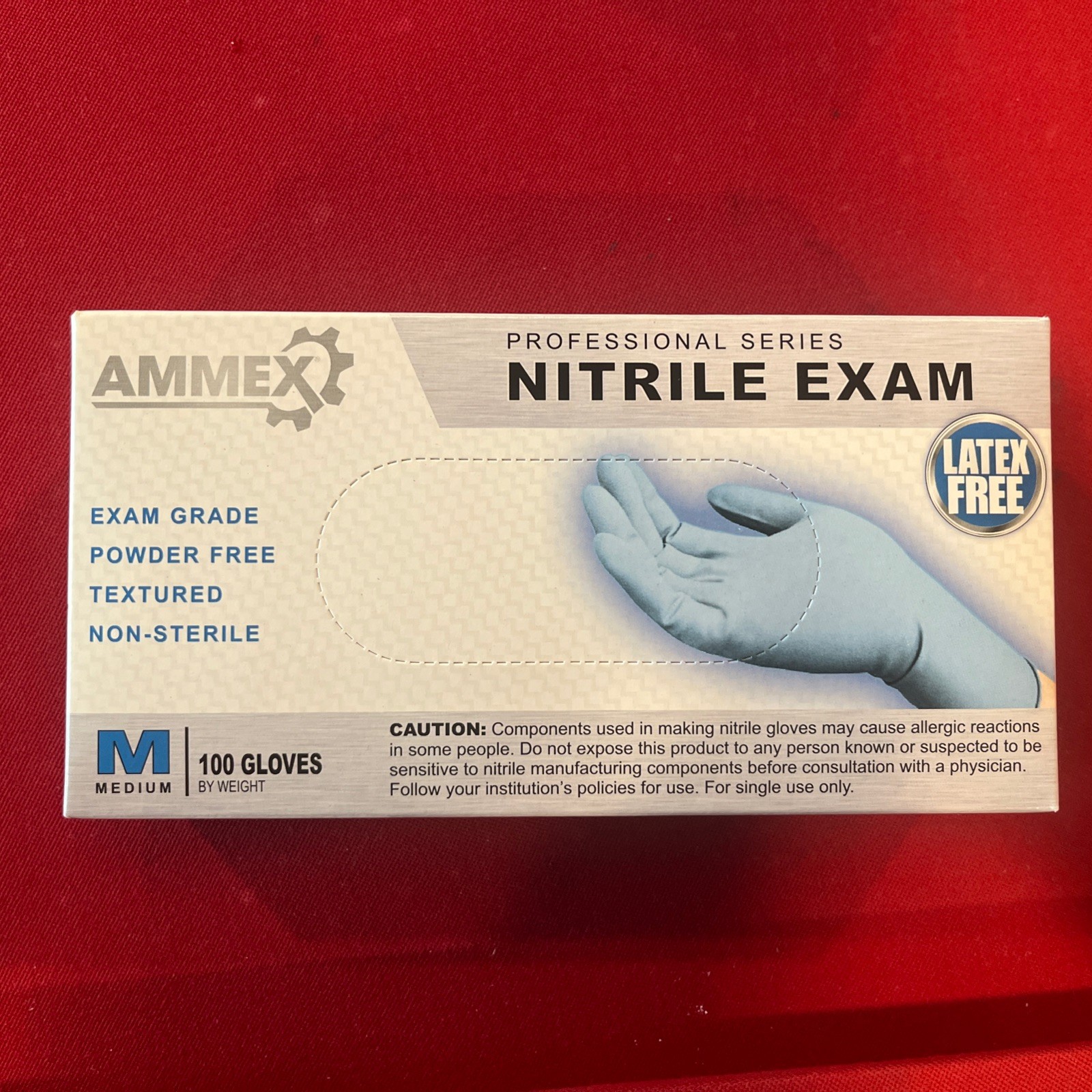 Ammex Blue Nitrile Exam Gloves, Latex & Powder Free, Size Medium (Boxes of 100)