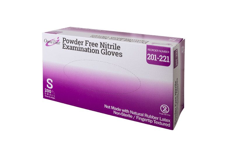 OmniTrust Nitrile Exam Gloves – Small 200/bx. Powder free, Textured fingers