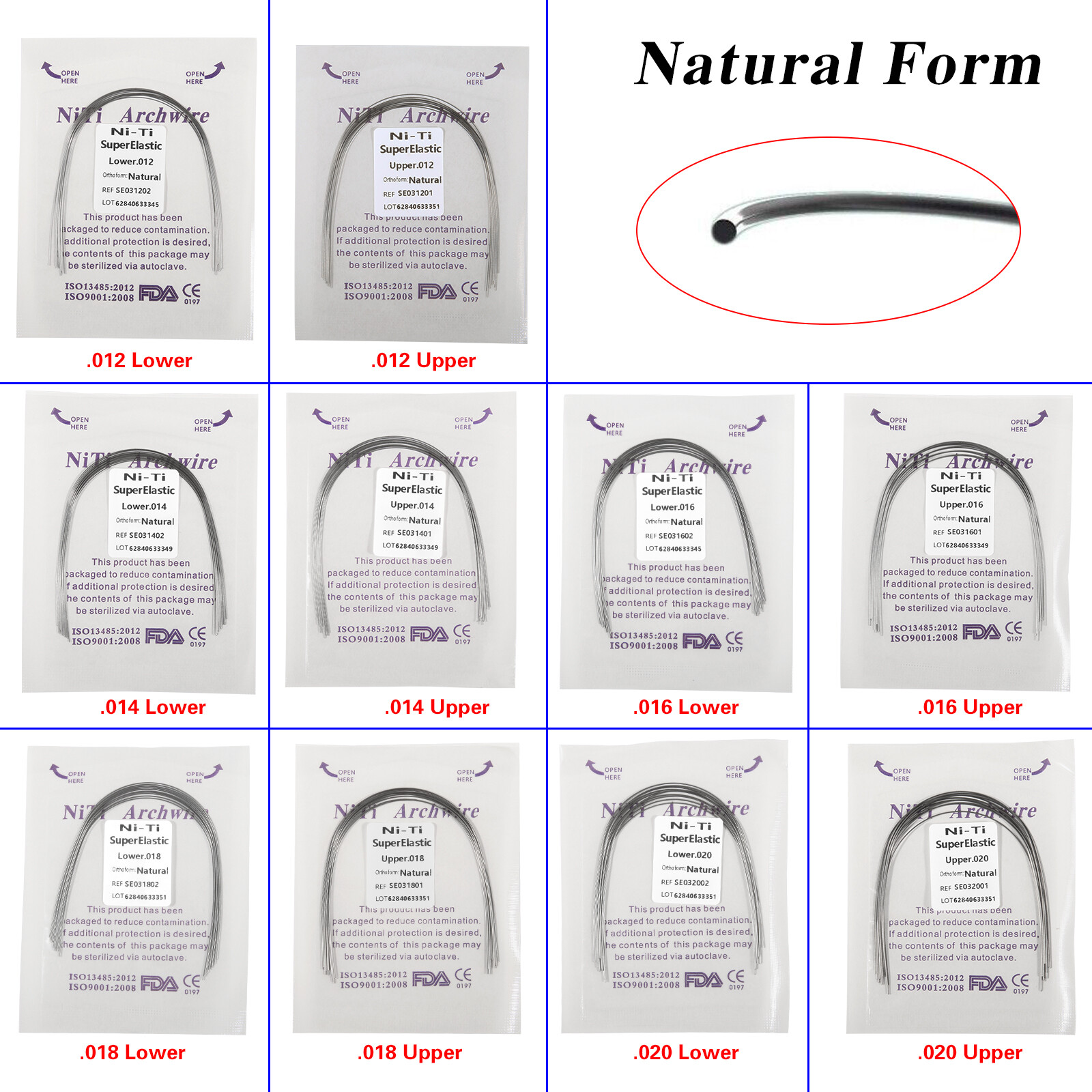 10pcs Dental Orthodontic Super Elastic Niti Round Arch Wire Nature Form 1pack SA