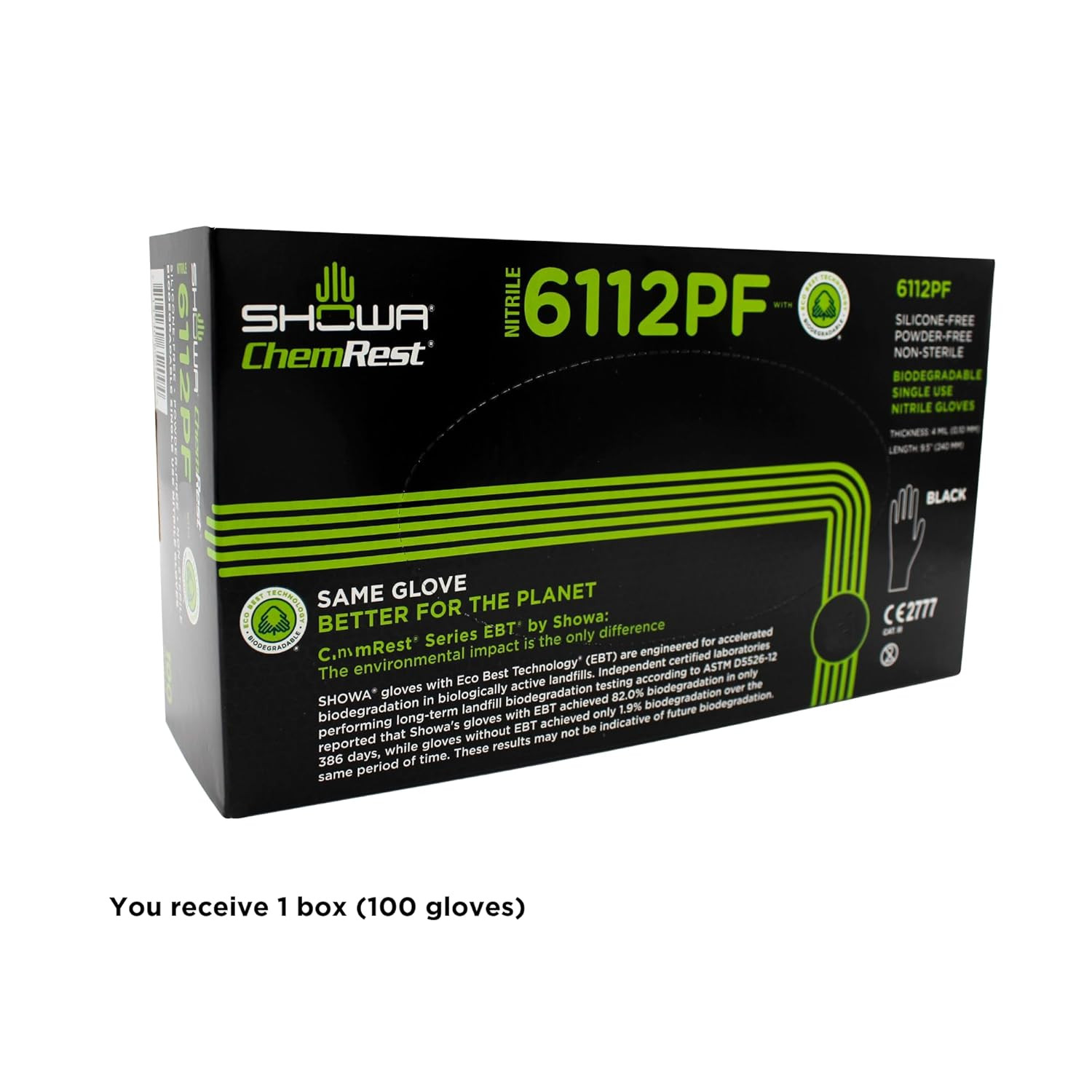 6112PF Biodegradable Powder-Free Nitrile Disposable Safety Glove, Food Safe