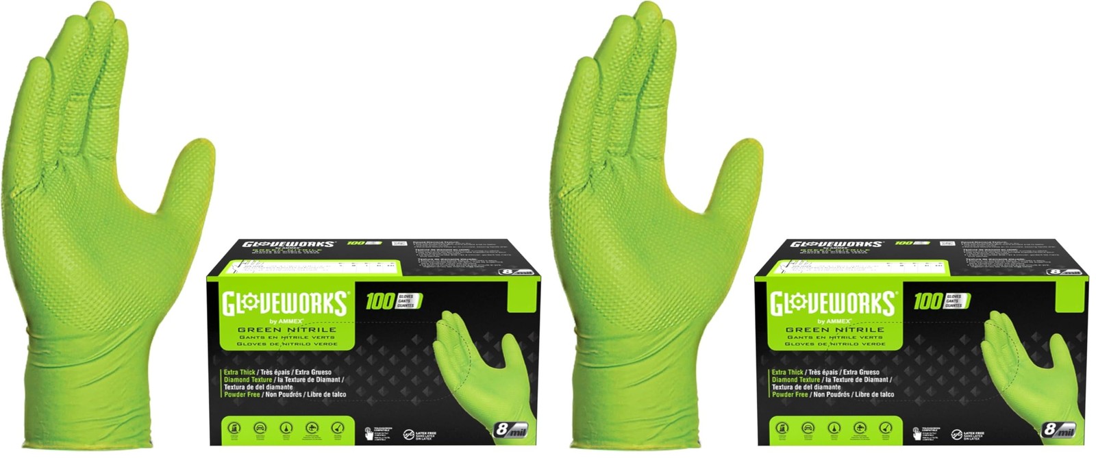GLOVEWORKS HD Green Nitrile Industrial Disposable Gloves, 8 Mil, Latex-Free, …