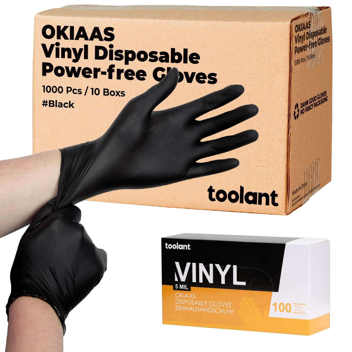 OKIAAS Black/Pink Vinyl Disposable Gloves, Food Safe, X~Large, 100 Count