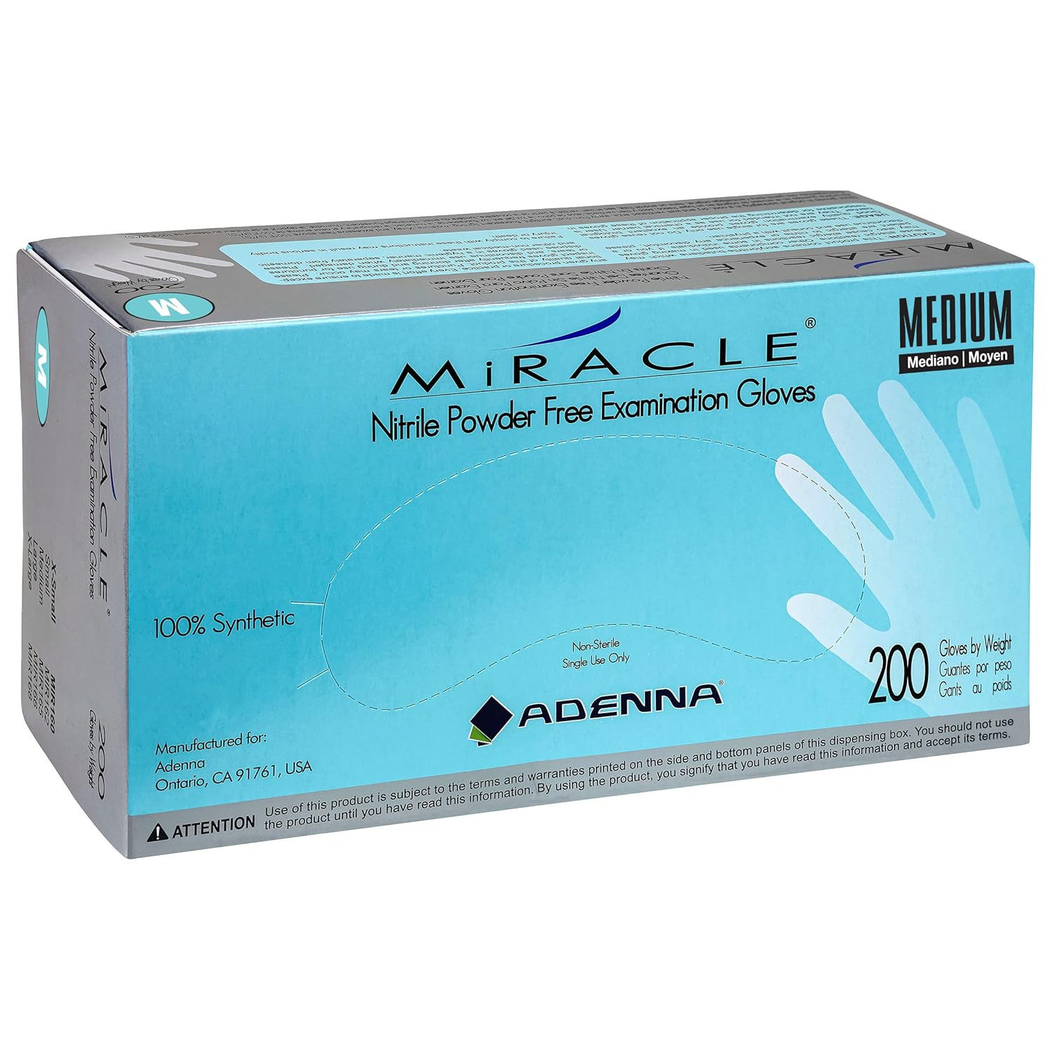 Miracle 4 Mil Powder-Free Nitrile Exam Gloves, Medical Grade, Blue, Medium, Box
