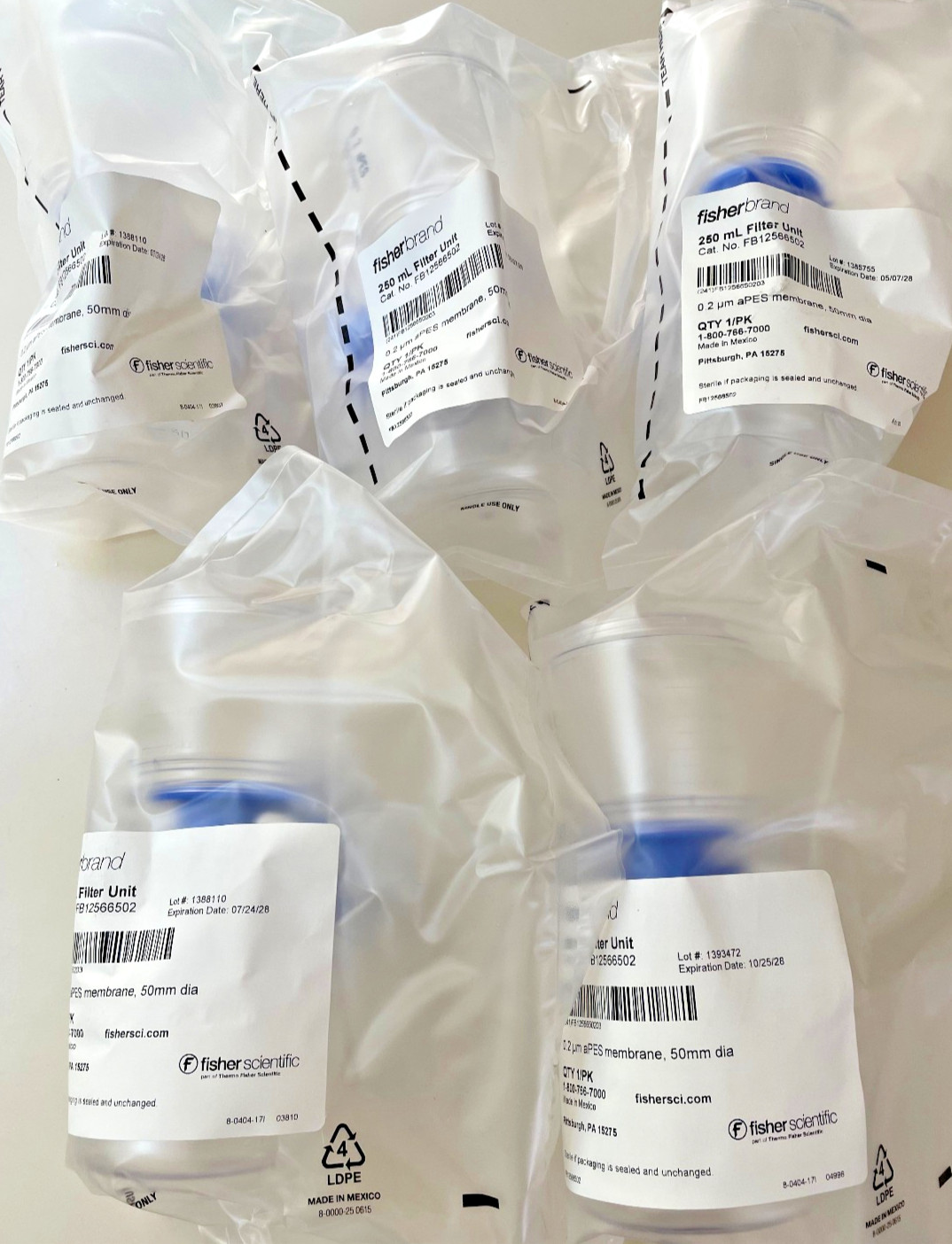 VACUUM FILTERS – Fisherbrand FB12566502 PES 0.20μm 250mL EXP 2028 !!! – LOT of 5