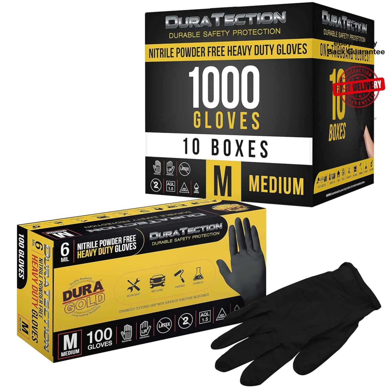 Heavy-Duty Disposable Nitrile Gloves – 1000 Count, Medium Size, Textured Grip