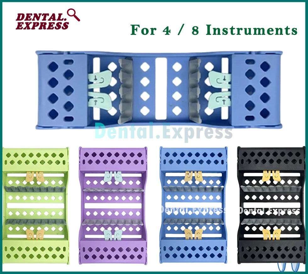 Plastic Dental Instruments Sterilization Cassette Box Tray Rack 4/8 Autoclavable