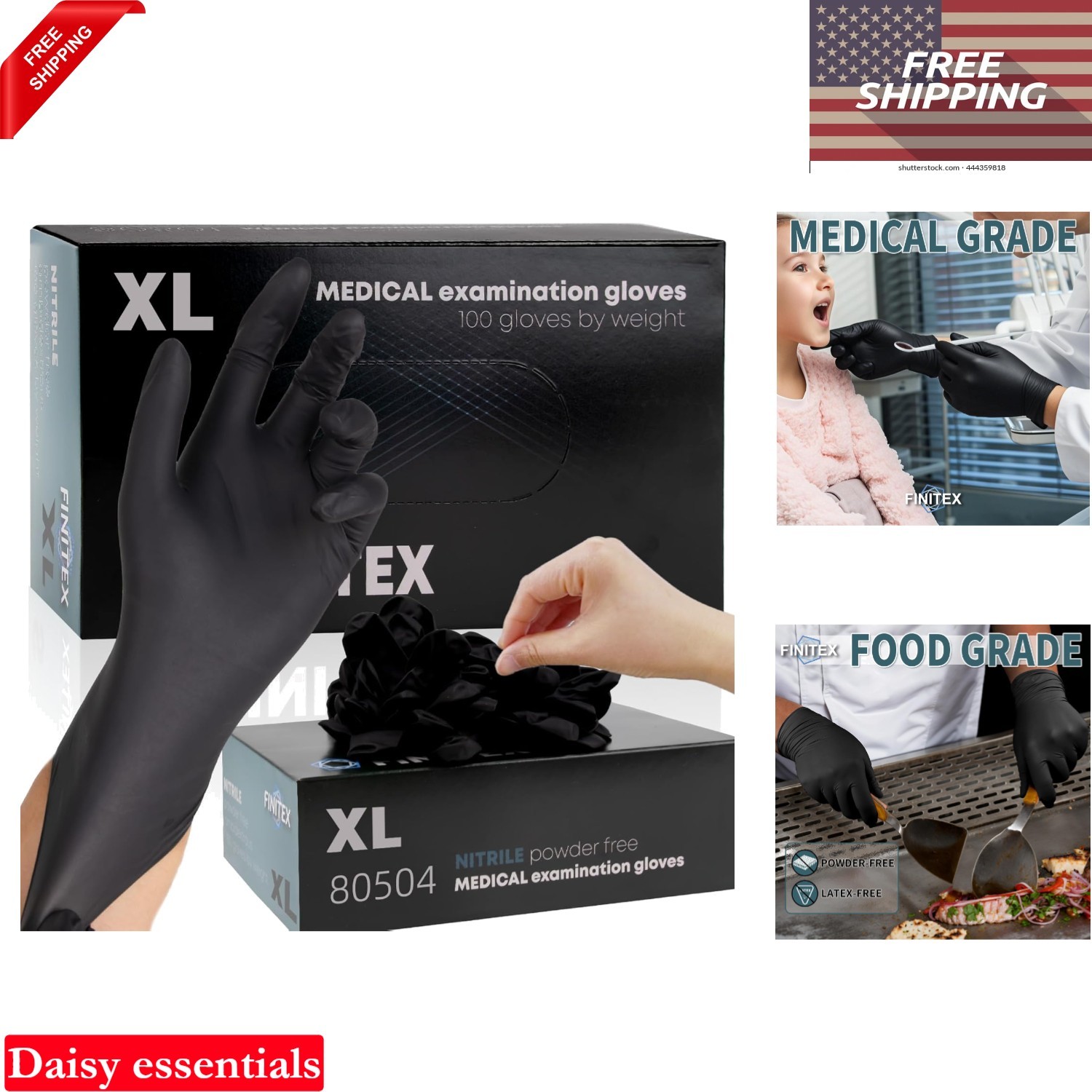 Black Nitrile Disposable Gloves X-Large 100 Pack Powder-Free Medical Exam Foo…