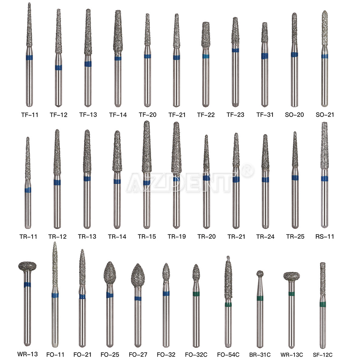 100Pc/200Pc AZDENT Dental Diamond Burs polishing Kit FG for High Speed Handpiece