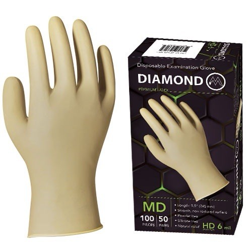Hospital Premium Diamond Disposable Latex Gloves, 6 Mil, MD – NIB Multiple Avail