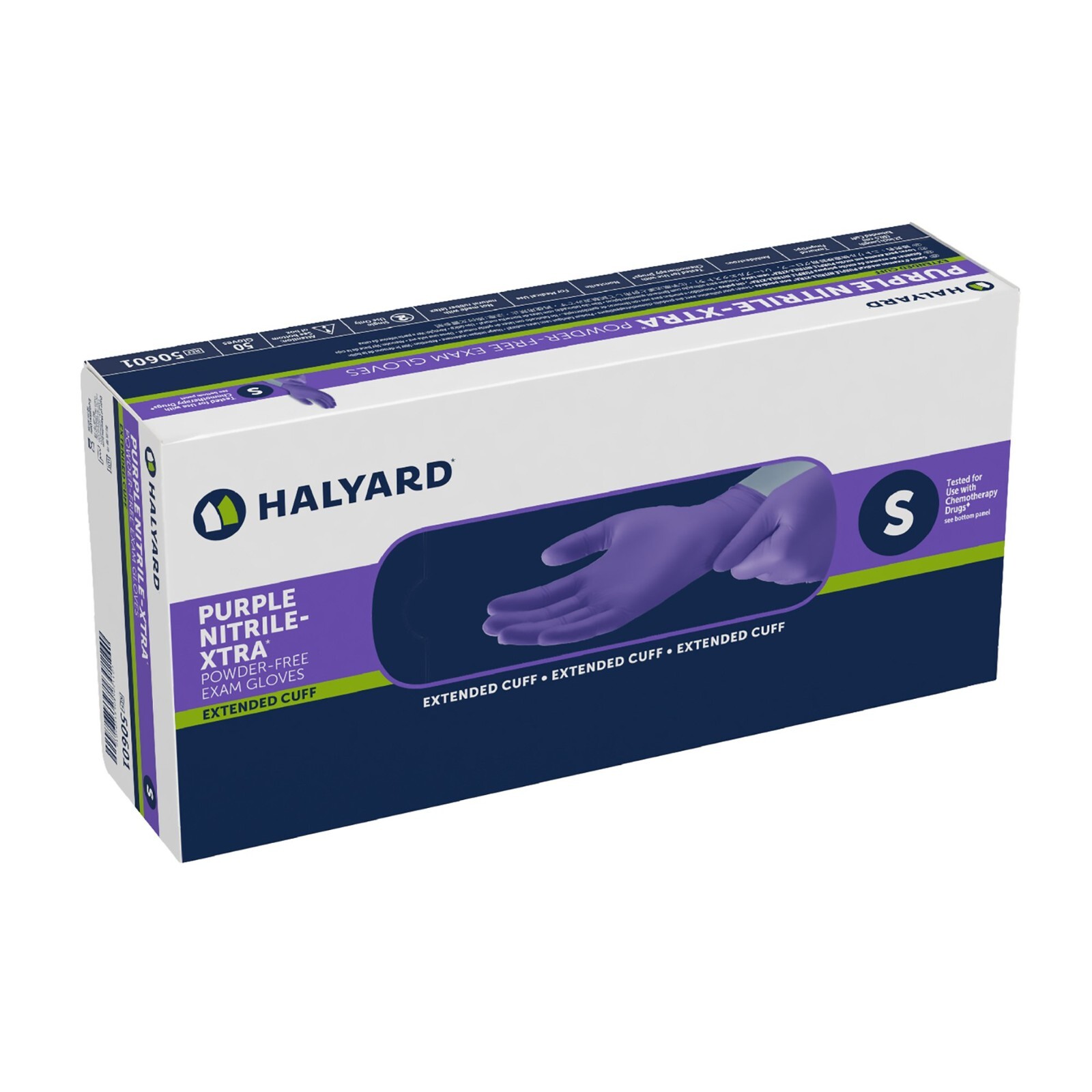 *50-Gloves* Halyard Purple Nitrile-XTRA PF Exam Extended Cuff 12″ Small 50601