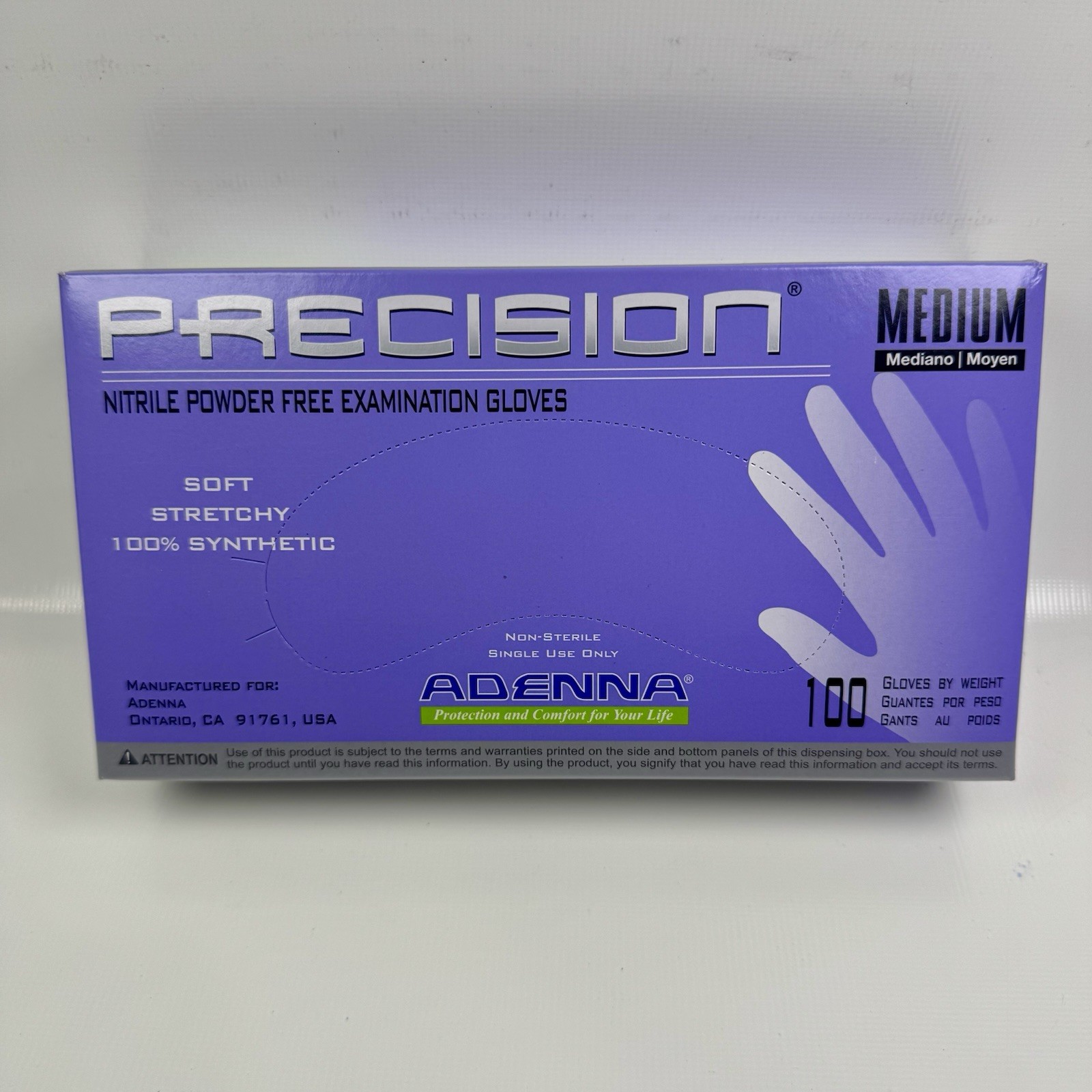 ADENNA Precision Nitrile Powder Free Examination Gloves Medium 100 Count Box