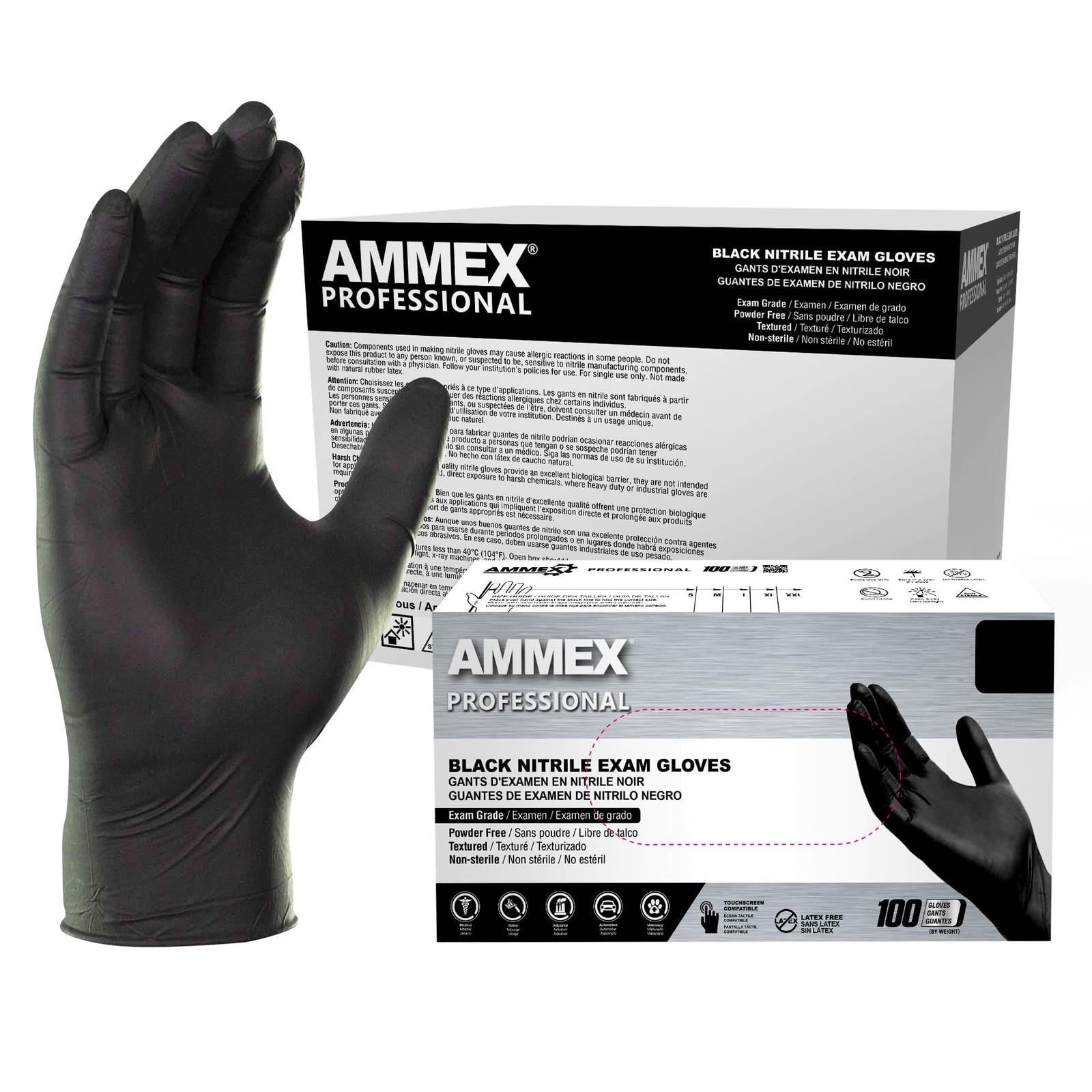 Nitrile Exam Gloves Medium 3 Mil Powder Free 1000 Count AMMEX ABNPF44100 Black