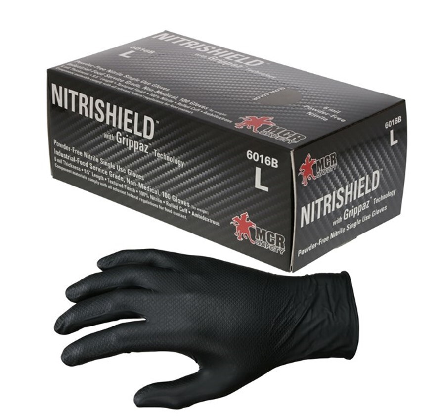 MCR Saftey Nitrishield w/Grippaz 6 Mil Gloves, Various Sizes, 1 Case, Free Ship