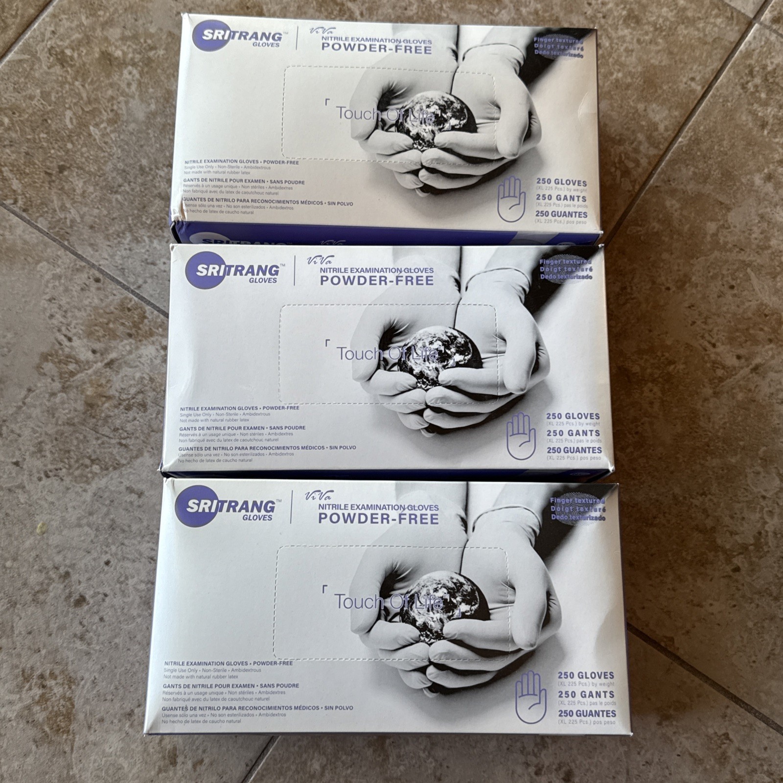 Sritrang Nitrile Exam Gloves Powder Free Size XL 3 Boxes (675 Gloves Total) NEW