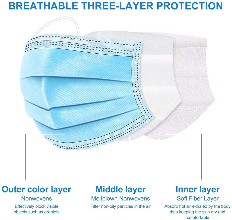[Kids] Face Masks Disposable Earloop 50 Pcs Blue 3-Ply Unisex Mouth Nose Cover
