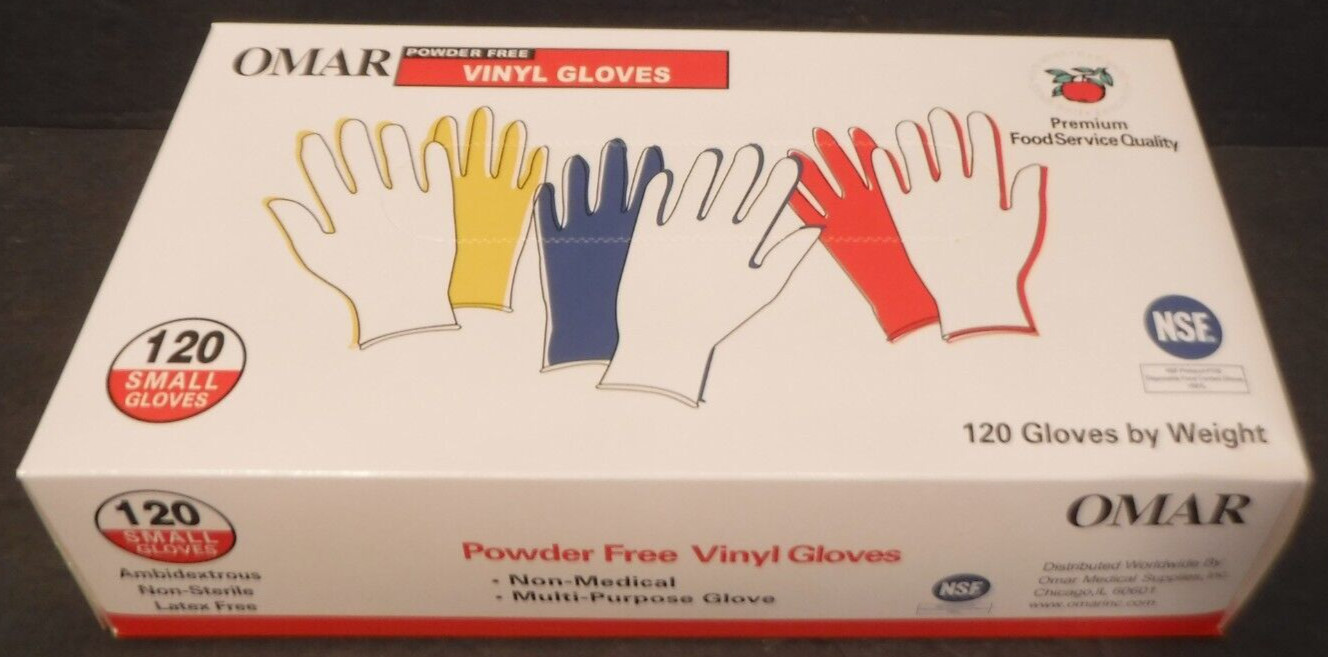 120-Small Omar Disposable Powder Free Vinyl Gloves Premium Food Service Quality