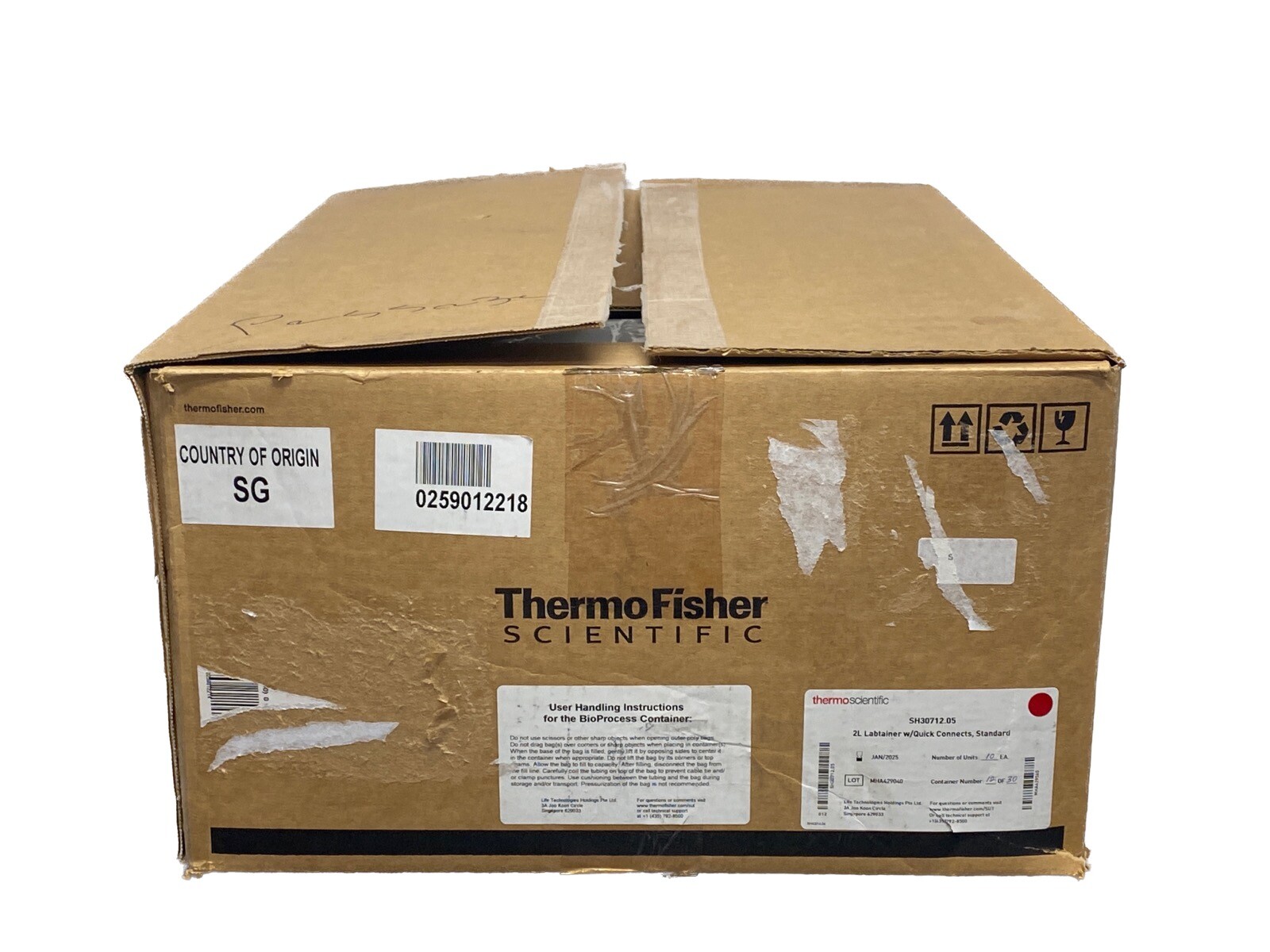 (10/Cs) THERMO 2L Labtainer BioProcess Container BPC 2D 3-Port MPC LL SH3071205