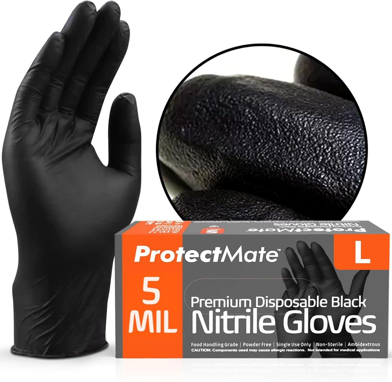 5 Mil Black Nitrile Gloves for Food Prep – Textured Food Prep Gloves – Food Hand