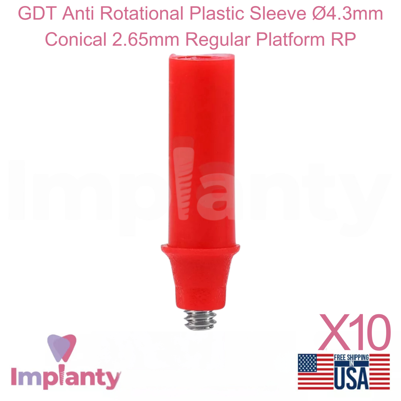 10x GDT Anti Rotational Plastic Sleeve Ø4.3mm Conical 2.65mm Regular Platform RP