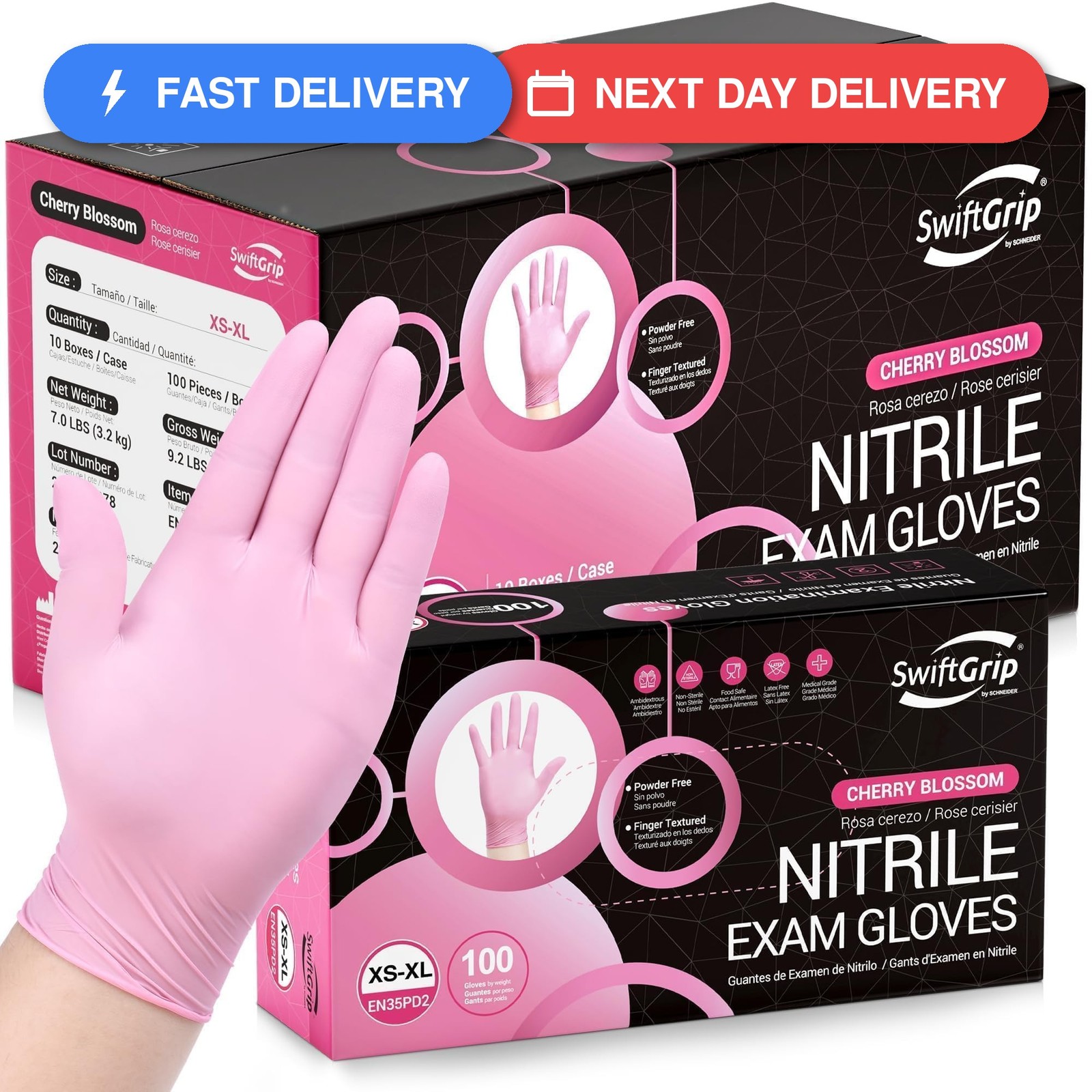 SwiftGrip Pink Nitrile Gloves, 3-mil, Industrial Gloves Disposable Latex…