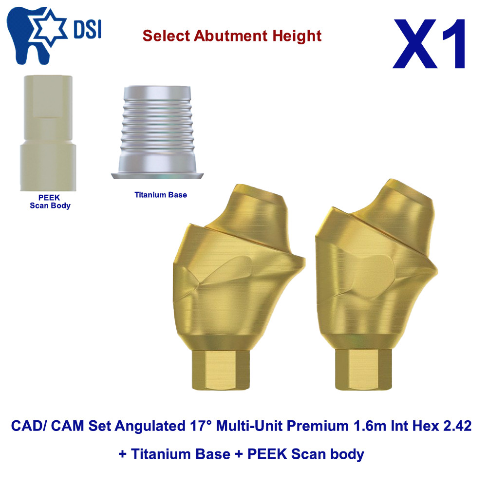1 CAD/CAM Set Angulated 17° Multi Unit Prosthetic Hex 2.42 PEEK Scan Body Base