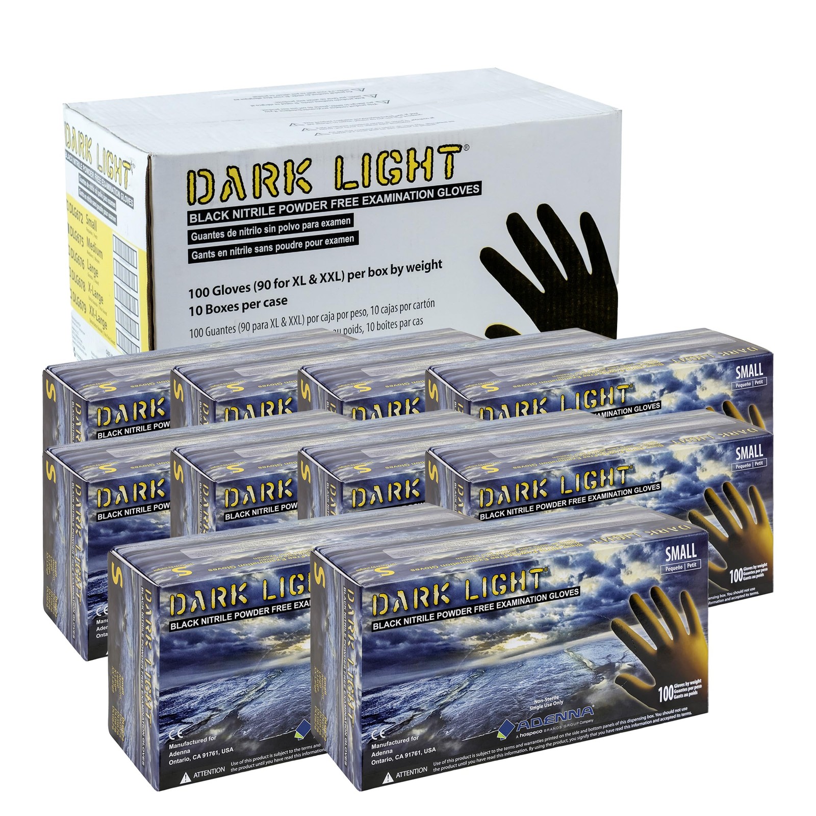 Dark Light 9 mil Nitrile Powder Free Exam Gloves (Black), Large – Box of 100 …