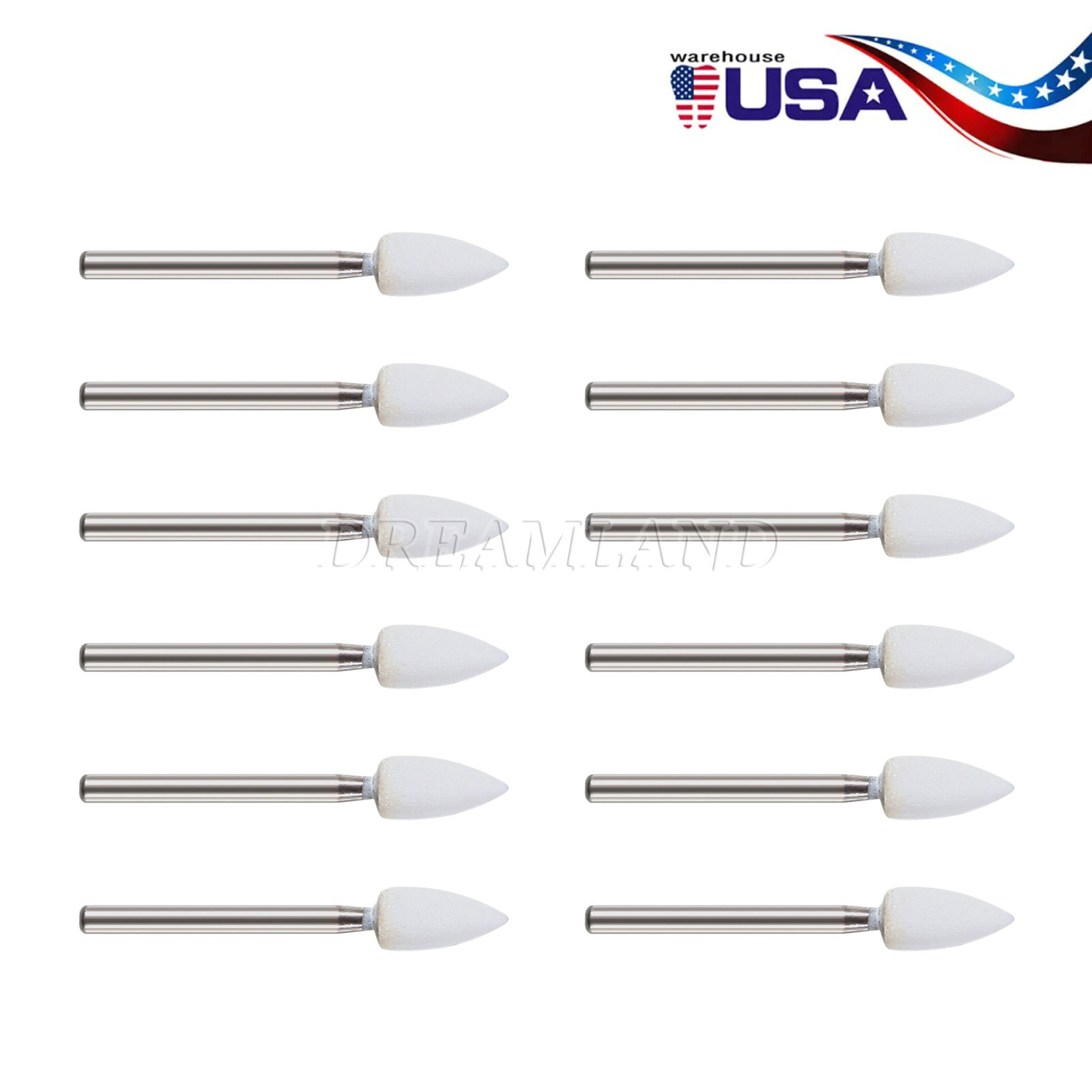 Dental White Polishing Stone FG Burs Flame Cone Shape Burs Drills Arkansas Stone