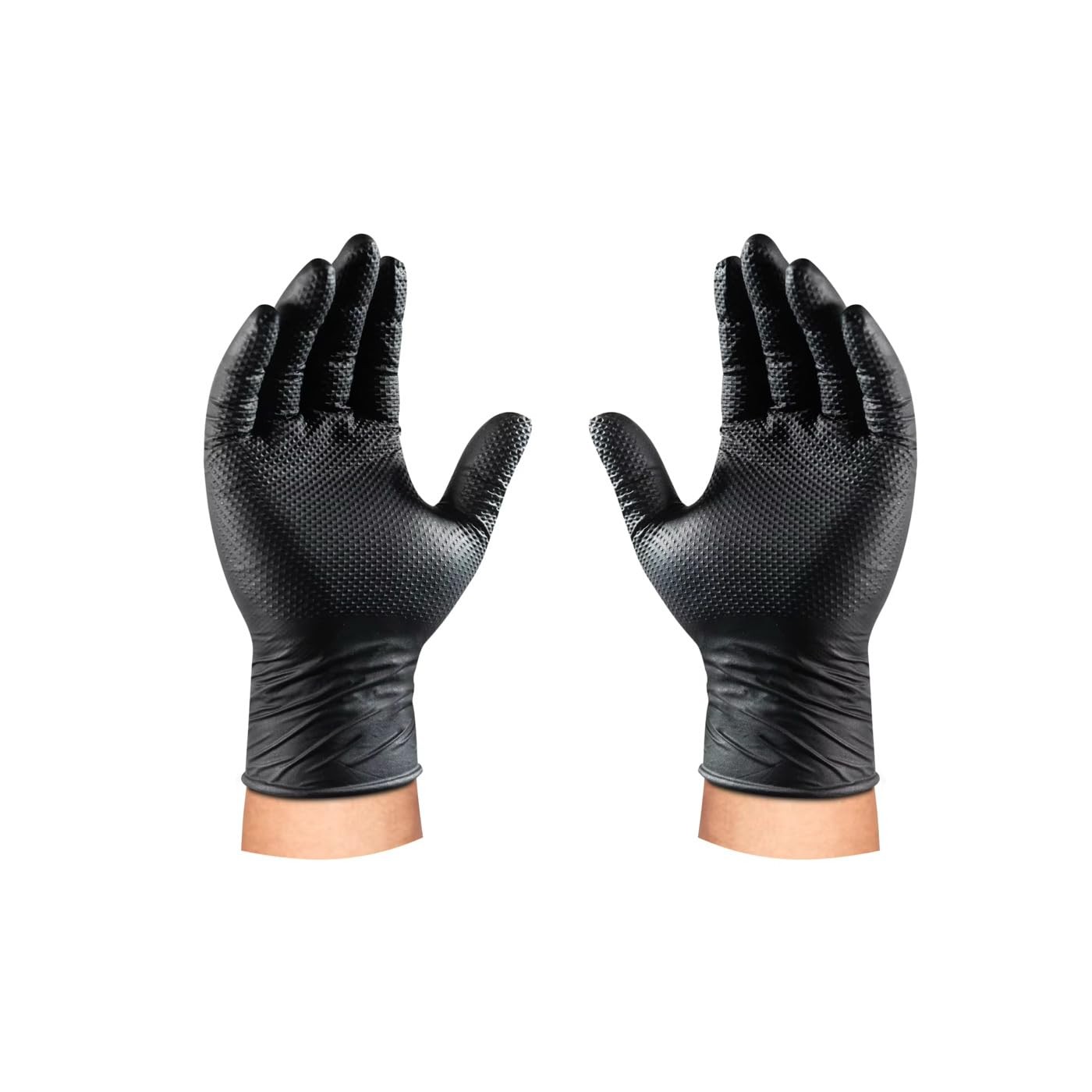 MotorPower Care 8 mil Heavy Duty Diamond Texture Grip Gloves Disposable Nitri…