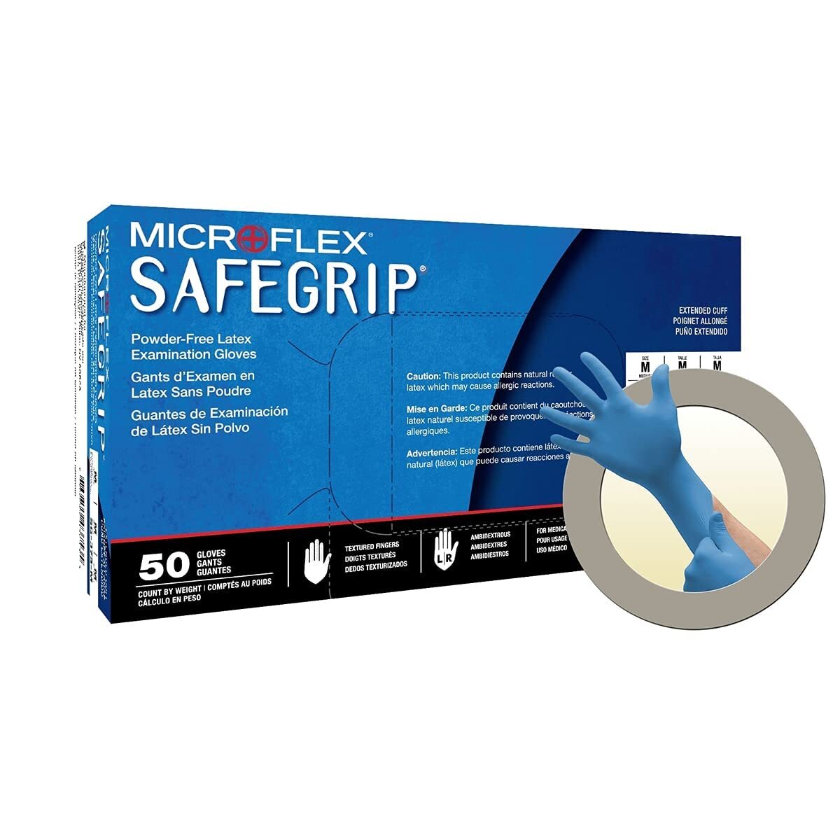 Microflex SafeGrip Powder-Free Latex Exam Gloves Blue – 50CT