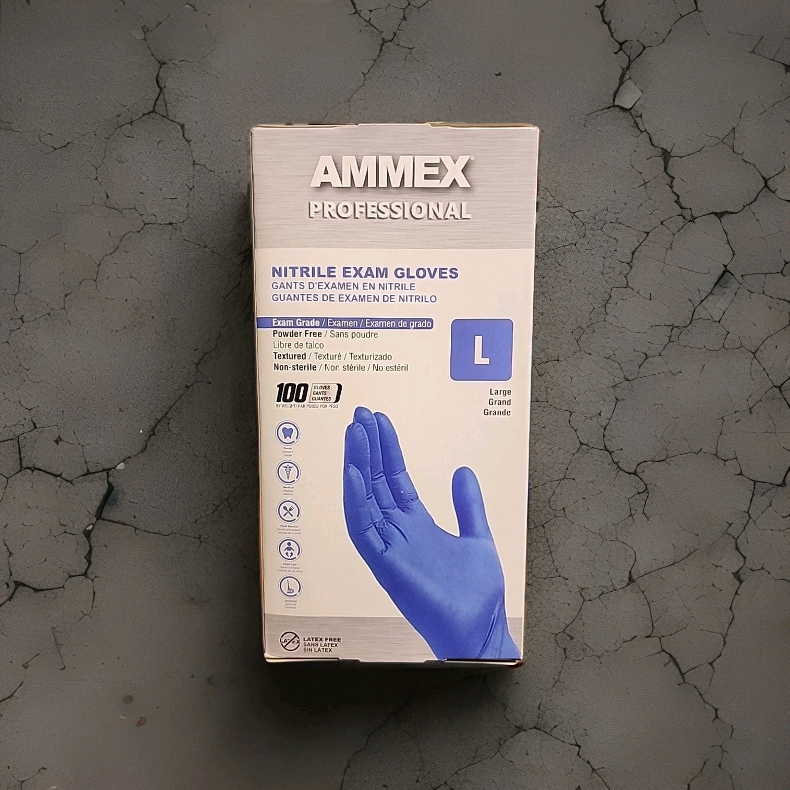 5-100ct Boxes AMMEX Professional Cerulean Nitrile PF Exam LG Gloves Large 500ct.