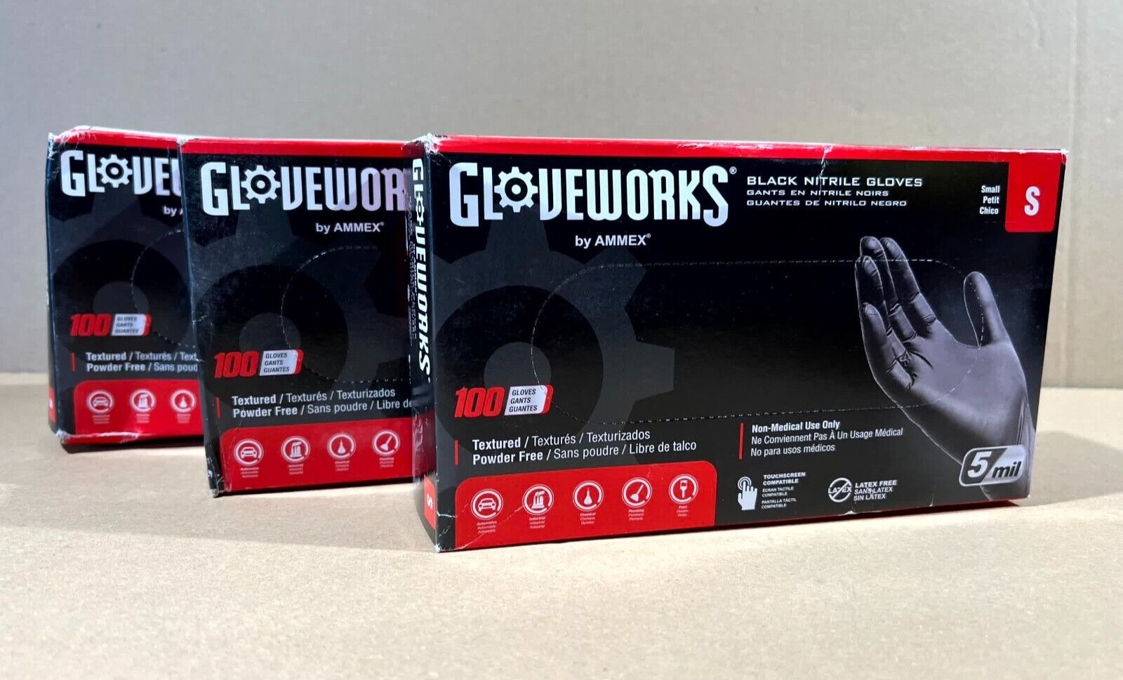 Gloveworks Ammex (S) Black 5 Mil. Nitrile Food Gloves LOT 3 Boxes, 300 Gloves
