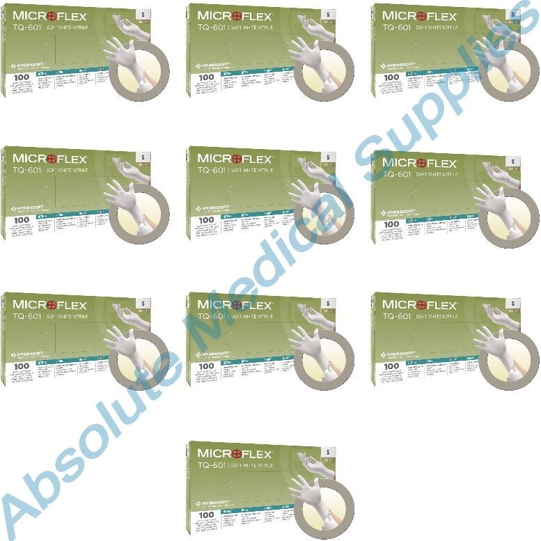 *1,000-Gloves* MicroFlex Soft White PF Hydrasoft Nitrile Exam Small TQ-601-S