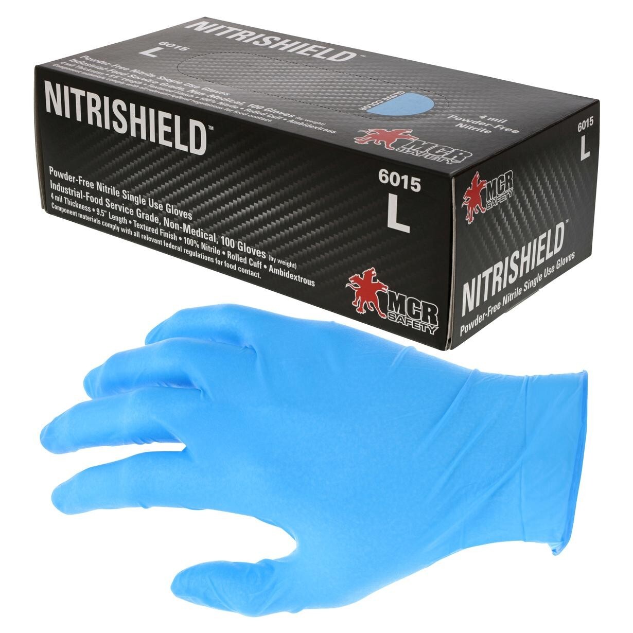 MCR Safety 6015 NitriShield Disposable Industrial Grade Nitrile Gloves 4 mil 100