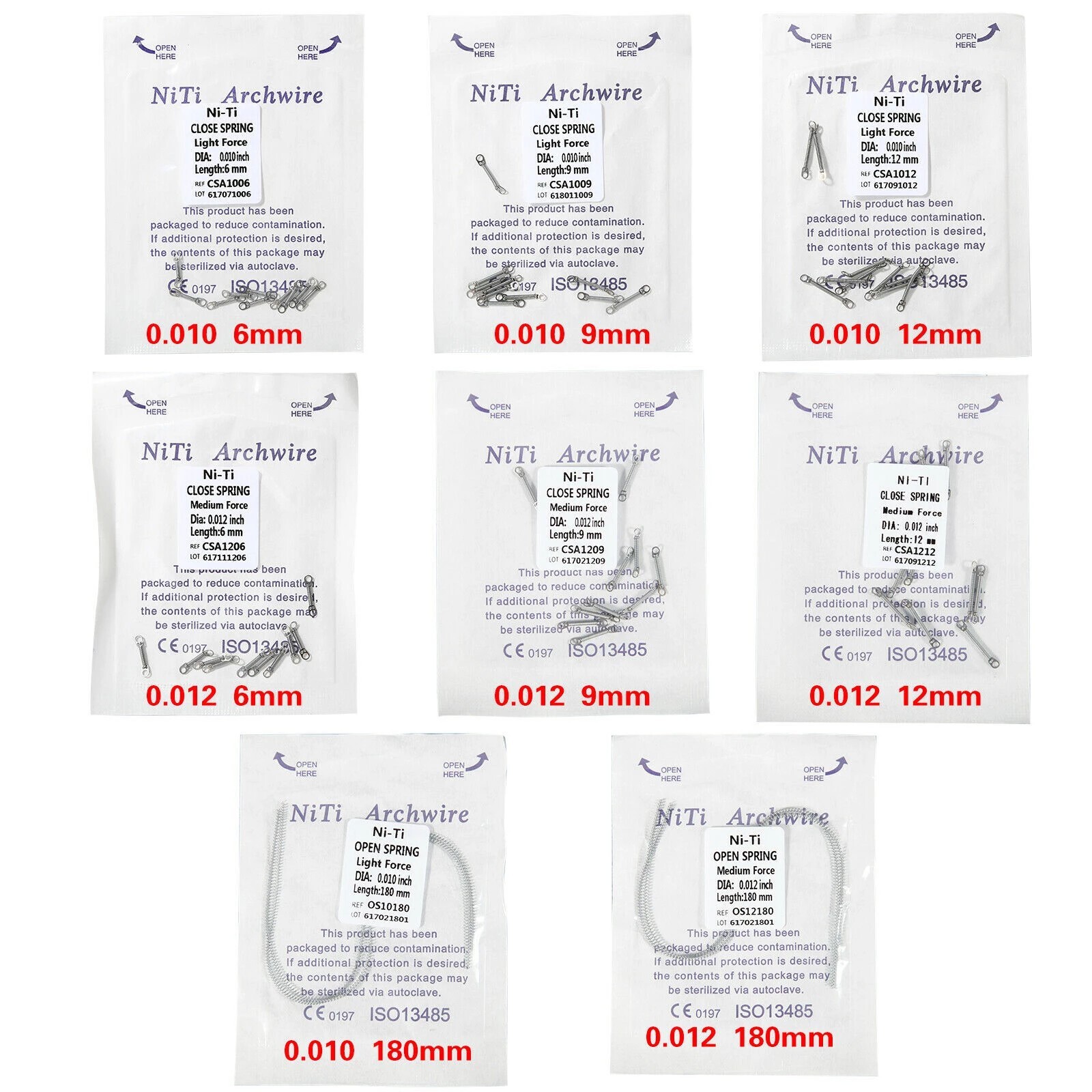 Dental Orthodontic Closed Coil Spring 0.010/0.012 6/9/12mm Niti 10Pcs/Pack