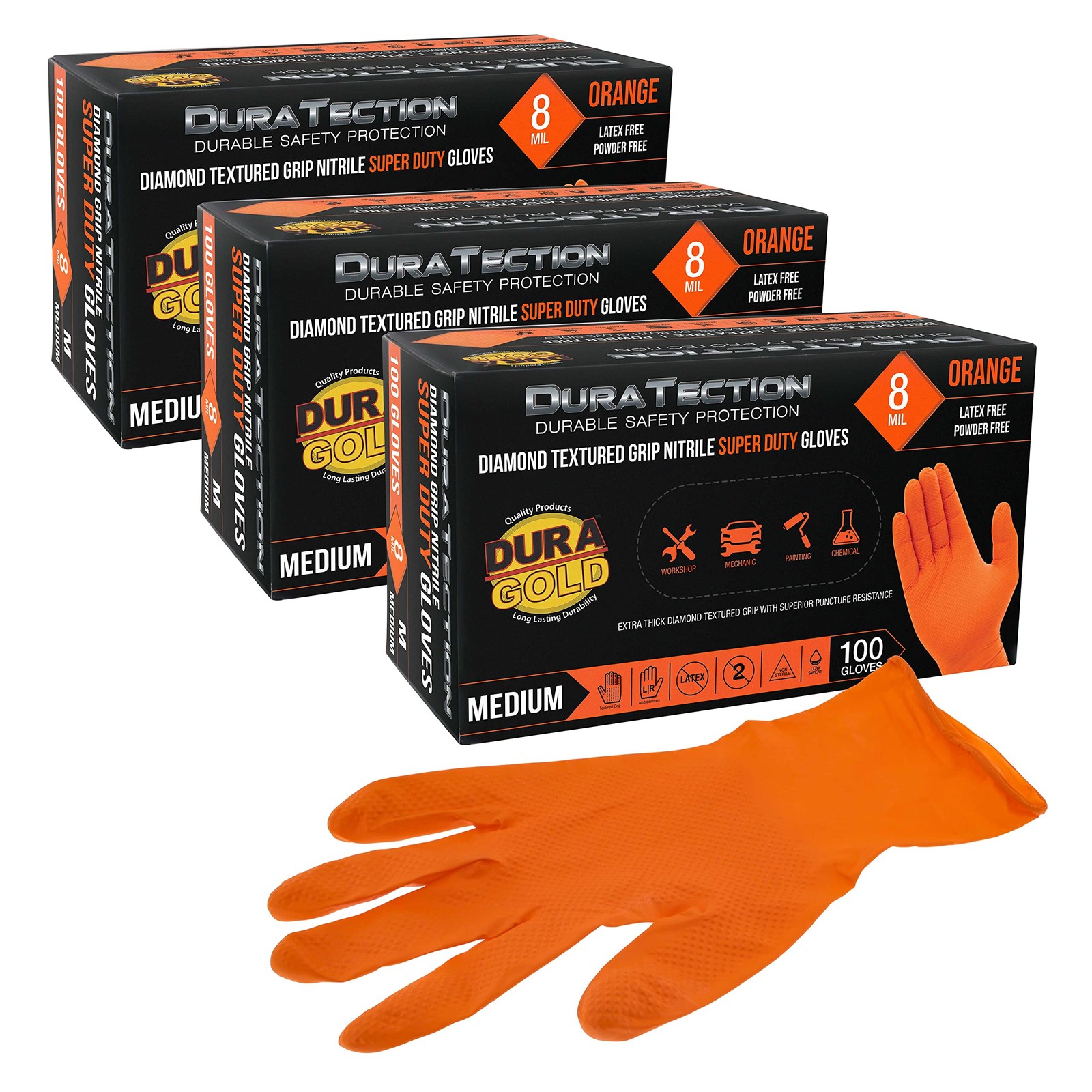 Dura-Gold Duratection 8 Mil Orange Super Duty Diamond Textured Nitrile