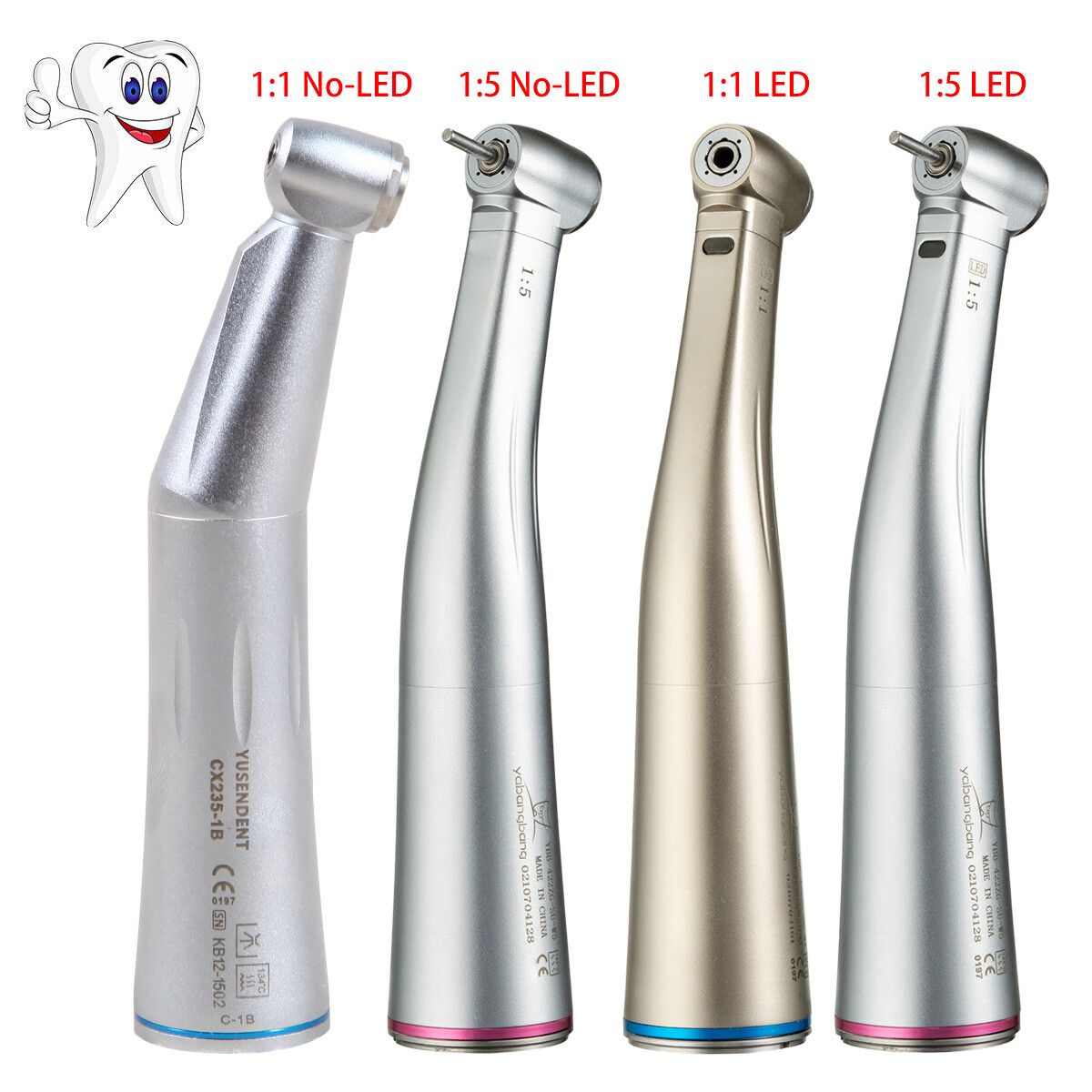 NSK Style Dental 1:1 /1:5 LED Fiber Optic / No LED Contra Angle Handpiece E-type