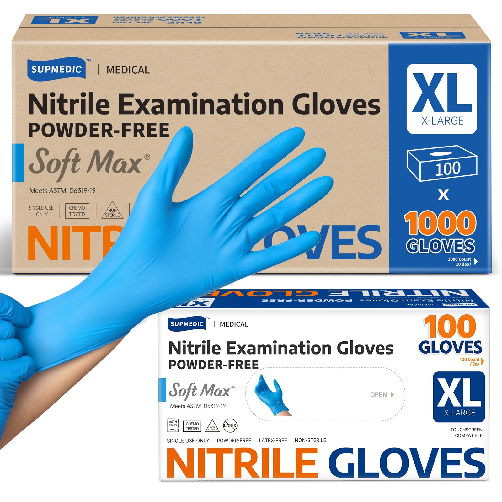 Supmedic Nitrile Exam Glove, 3.5 mil Disposable X-Large, Blue (X-large)