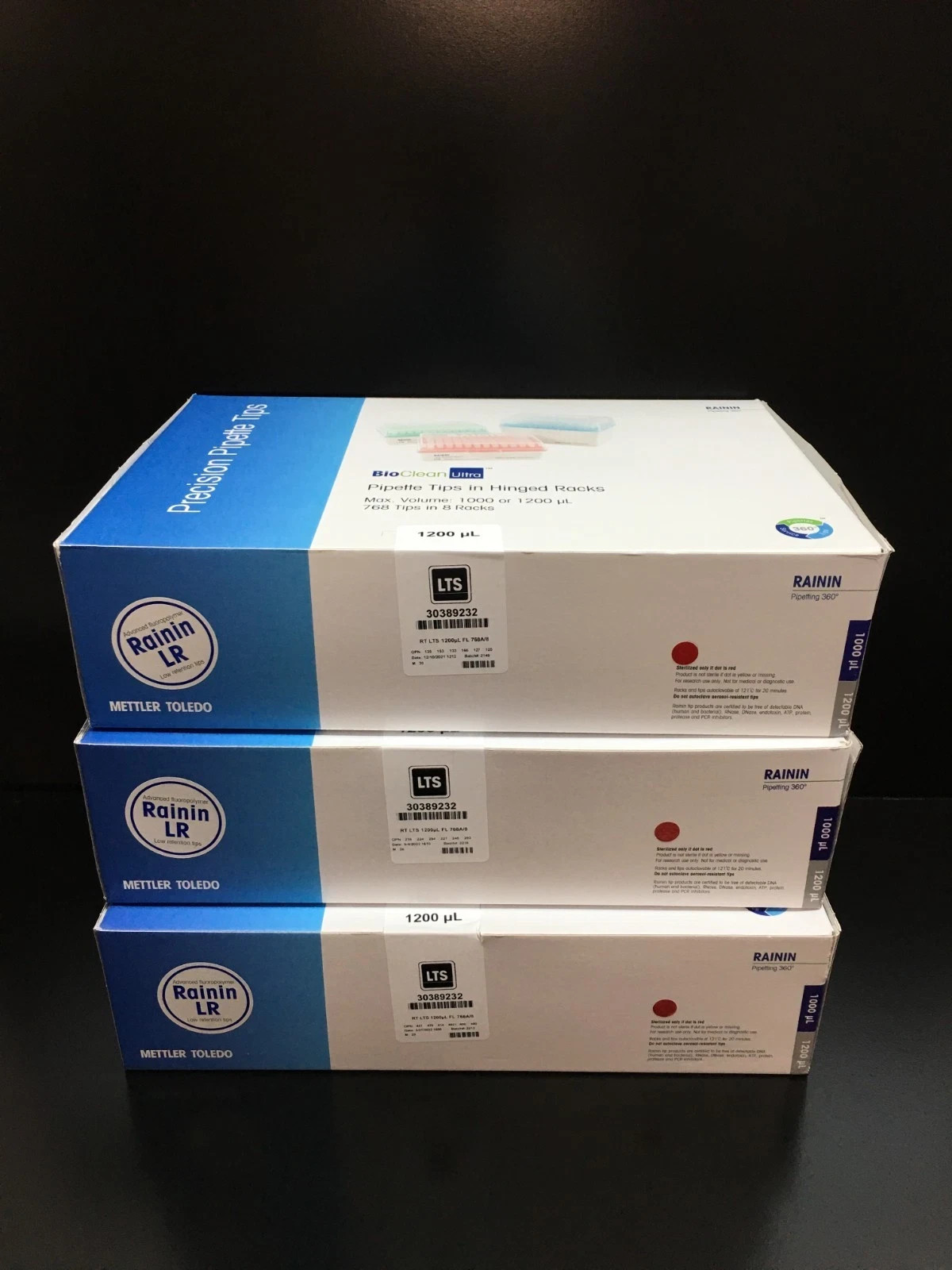 Mettler Toledo Rainin REF 30389232 Filter Pipette Tips 1200uL BioClean Lot 3 PKS