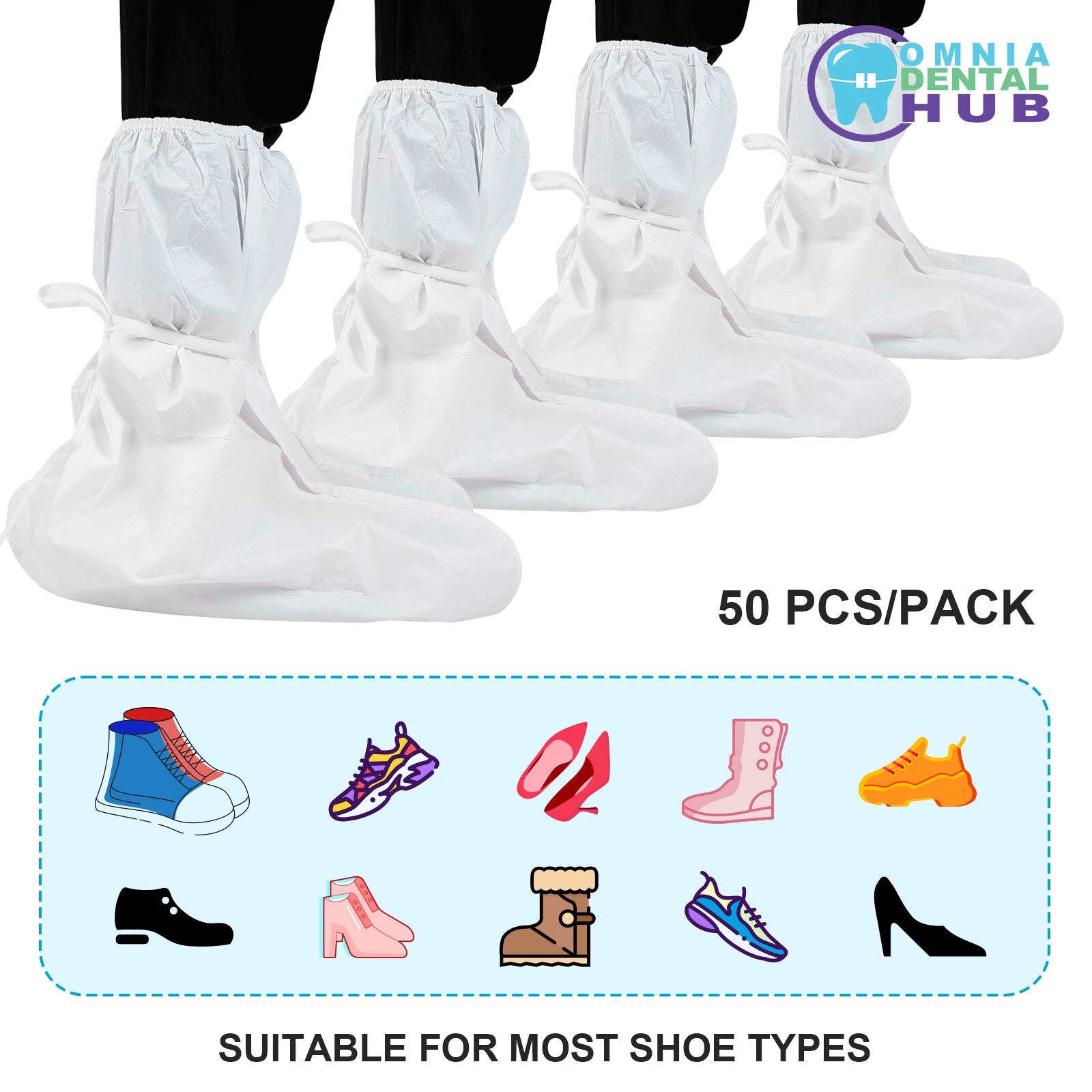 2 PCs (1Pair) Medical Grade Non-Slip PP+PE High Knee Shoe Cover Skid Resistant