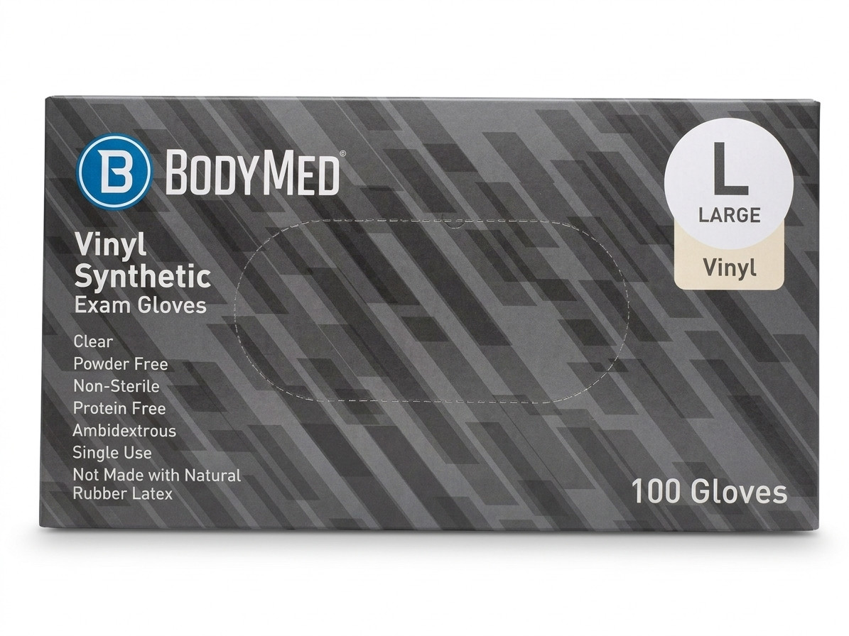 BodyMed Vinyl synthetic Exam Gloves Blue Powder Free 100 gloves Large Size