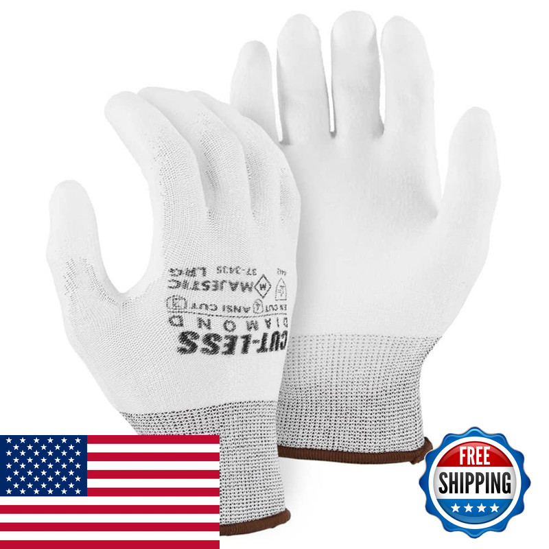 Majestic 37-3435 White Cut-Less Diamond Seamless Knit Glove Polyurethane Palm
